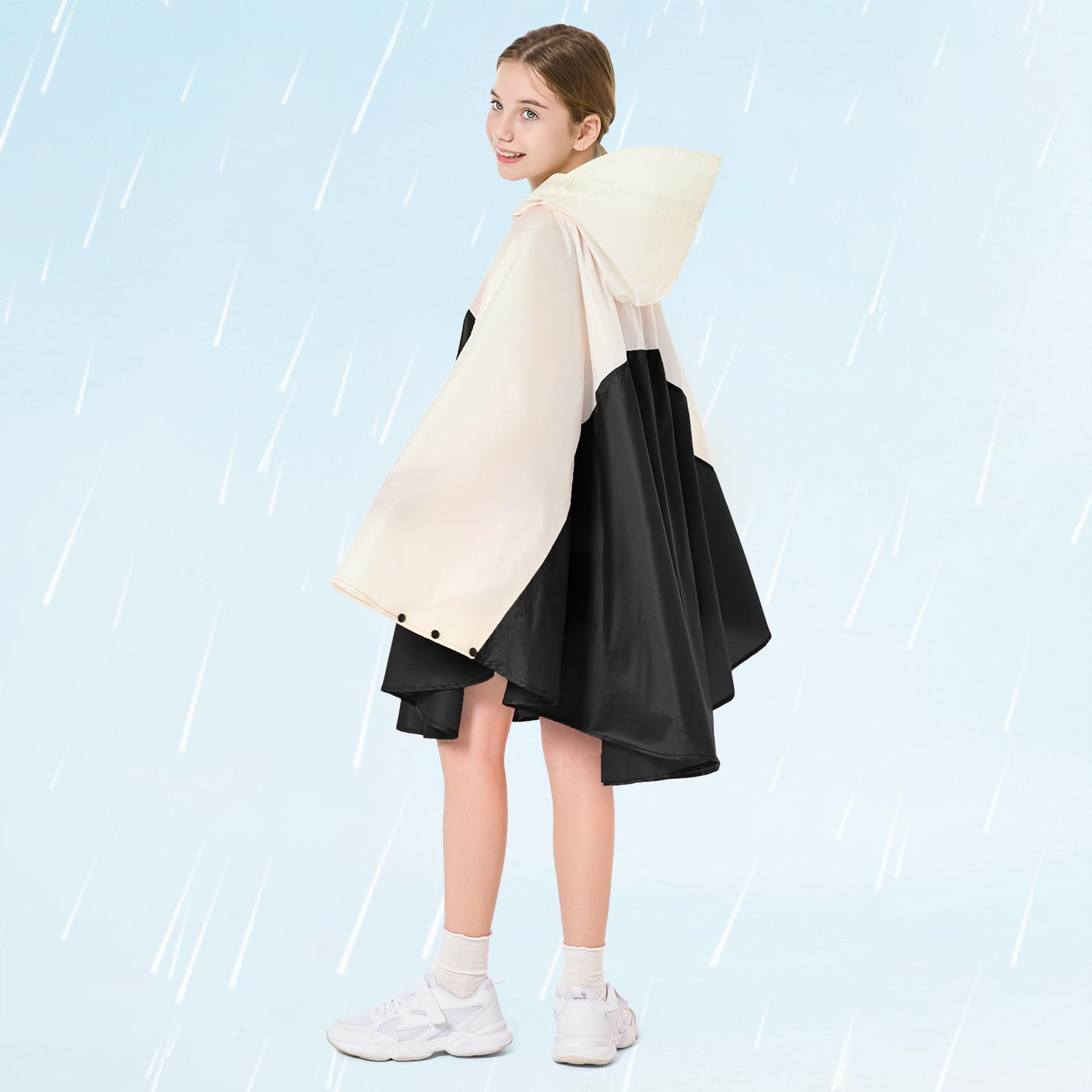 KAKU NANU Poncho de pluie pour enfants de 3 à 13 ans, léger, imperméable, avec capuche, réutilisable