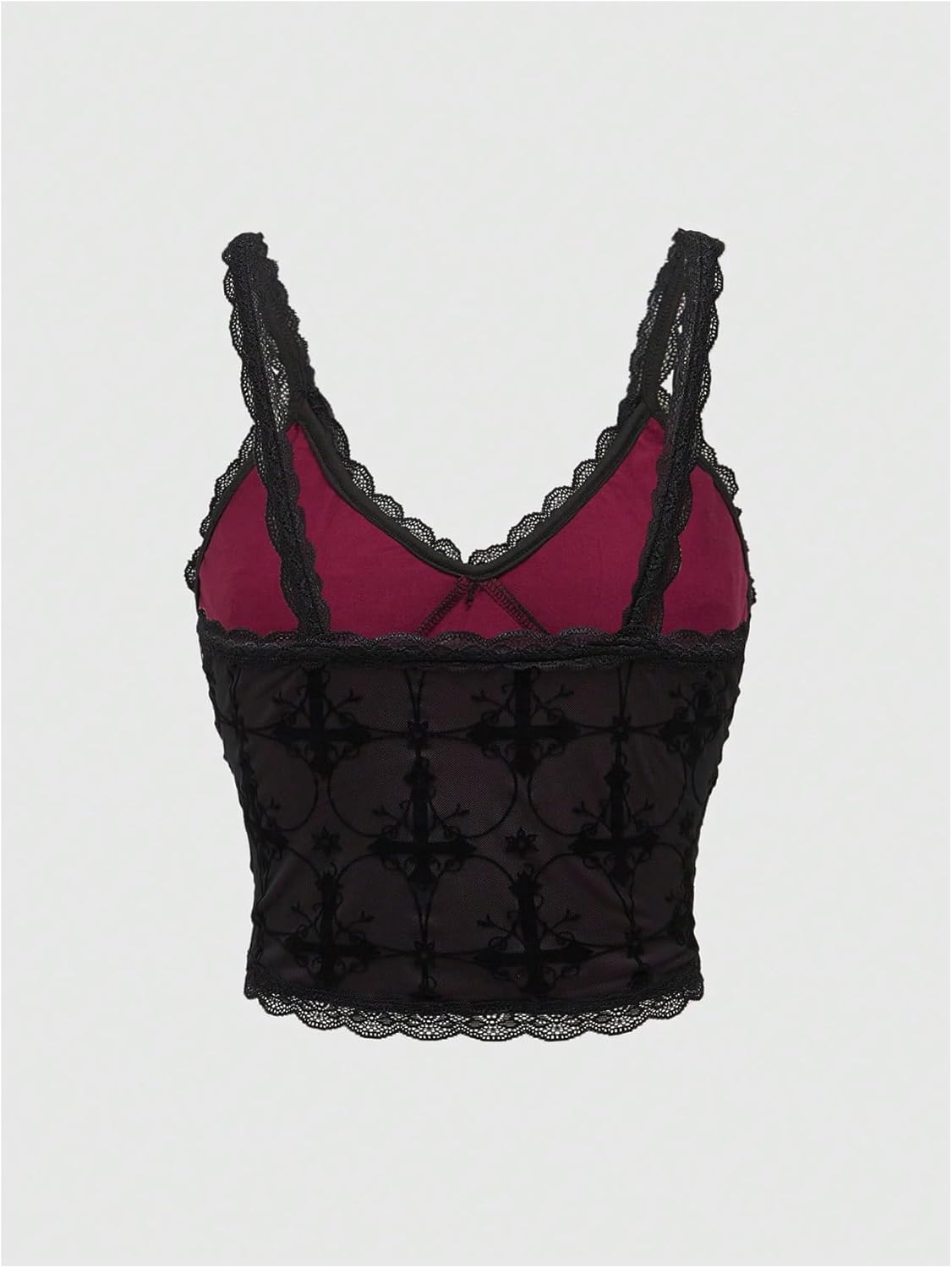 Verdusa Women's Goth Lace Crop Top Backless Mesh Gothic Top Witchy Rave Outfits Emo Grunge Clothes - Image 2