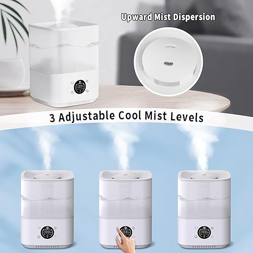 Miniatura 6 de Humidificadores para dormitorio, humidificador de llenado superior de 4 litros para habitación grande, humidificadores de niebla fría para
