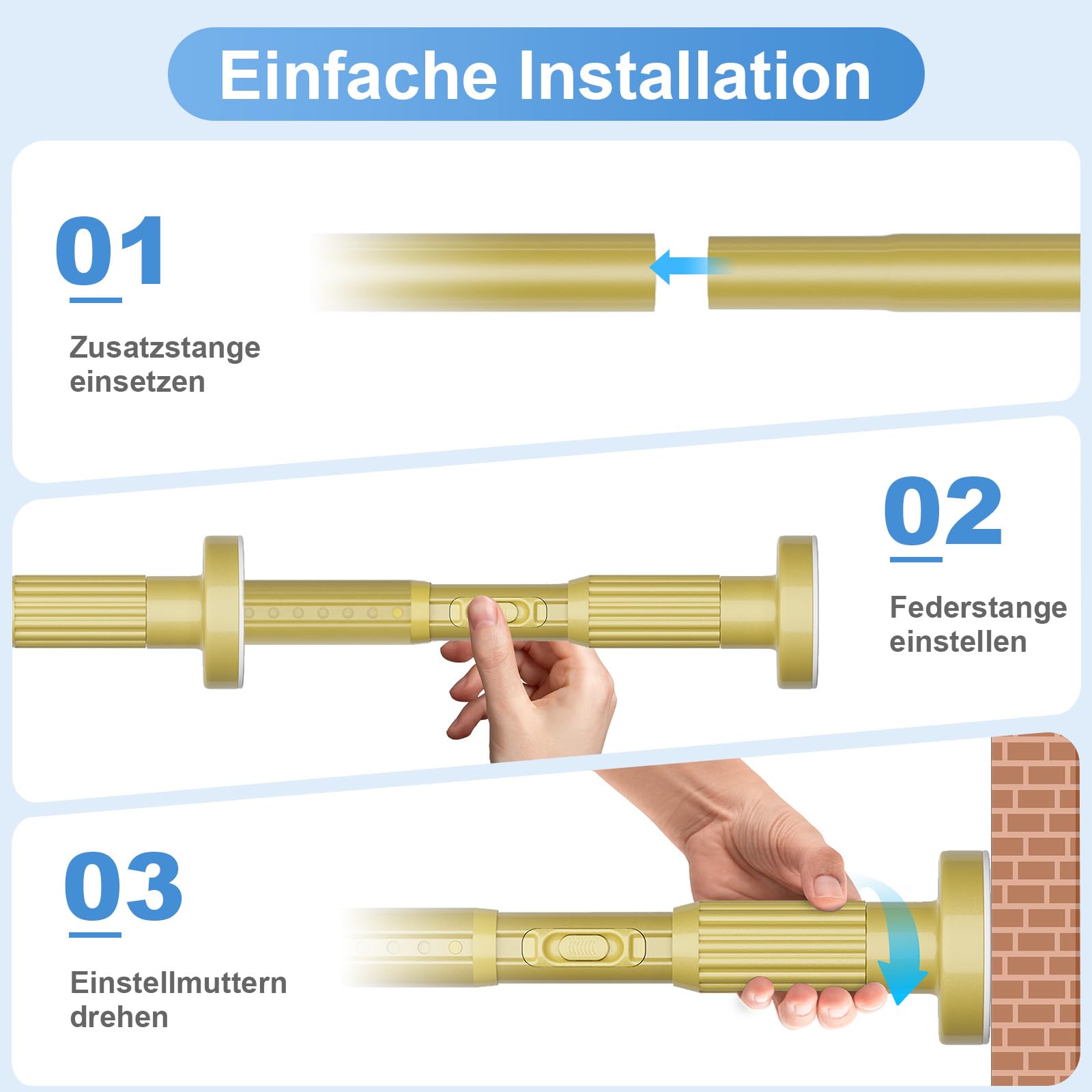 Tringle à rideau dorée sans perçage 100-372 cm Ø 32 mm Tringle à rideau sans perçage