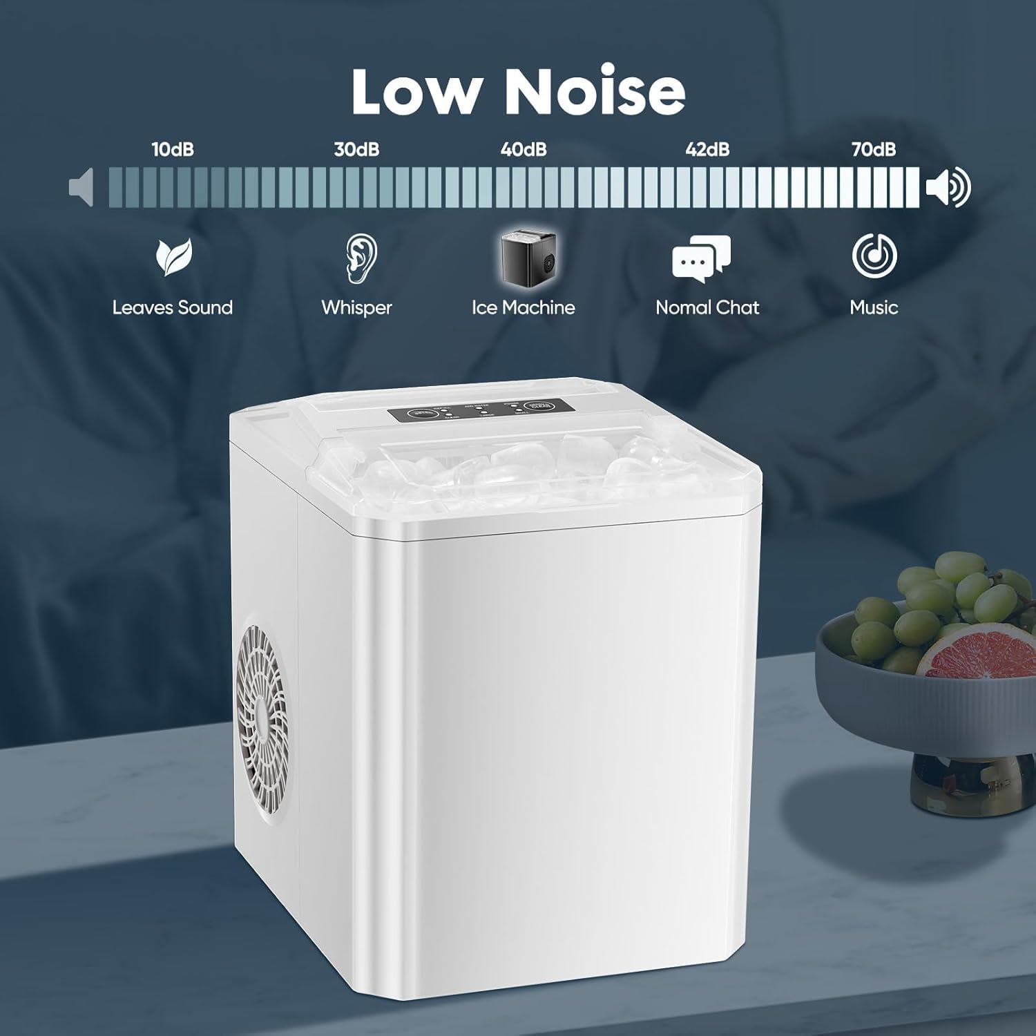 Sweetcrispy Countertop Ice Maker, Portable Ice Machine Self-Cleaning, 9 Cubes In 6 Mins, 26 Lbs/24hrs, 2 Sizes Of Bullet Ice For Home Party Office,Elegant White on Fridge.com - View 3