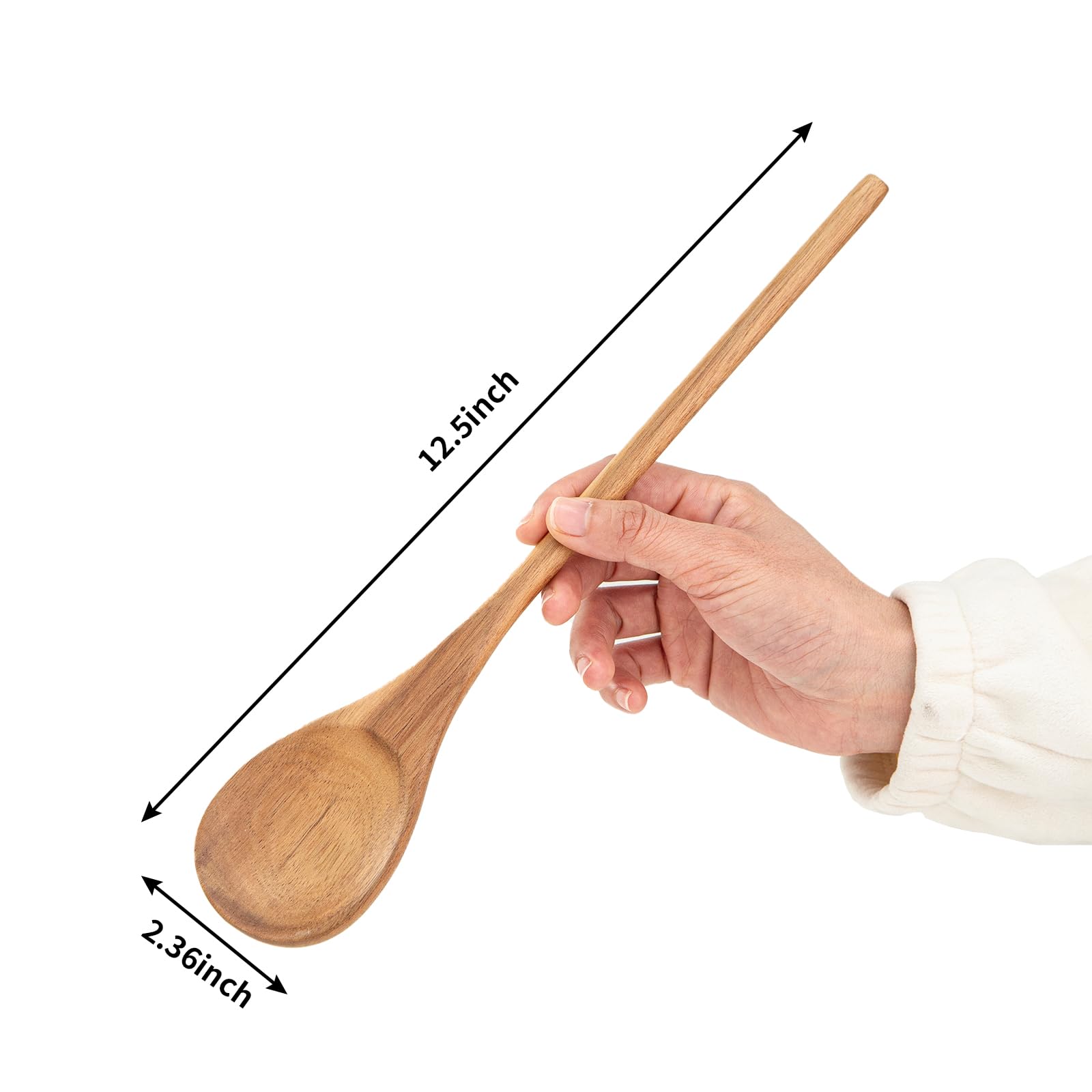 Cucharas de madera para cocinar, cuchara de madera MZROO de 12.5 pulgadas de mango largo, cuchara de cocina de madera, cucharas de mezcla, cucharas de degustación para utensilios de cocina