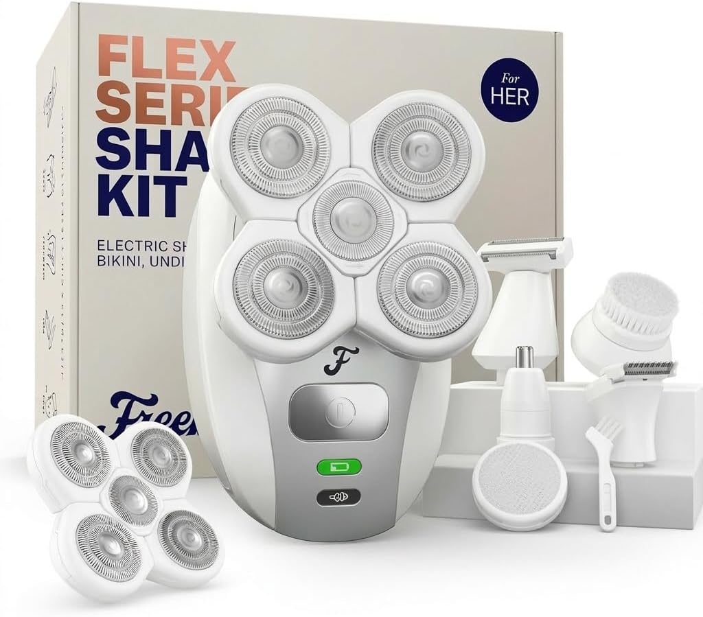 Freebird FlexSeries Electric Razor for Women - Silk Smooth Legs, Body Hair, & Pubic Shaver - for Private Area, Sensitive Skin, Bikini Trimmer (Shaver Kit + Replacement Blade)