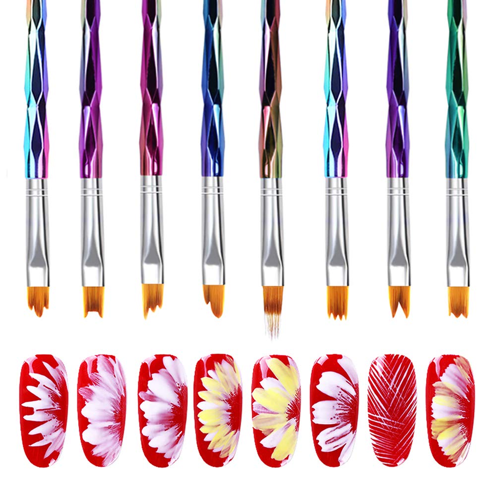 Mwoot 8 Pcs Set de Cepillo de Esmalte Uñas (Pluma de Fototerapia), Gel Gradient Nail Art Brush, Cepillo uñas pinceles para decoración de uñas, Nail Art acrílico pintura GEL dibujo diseño cepillo
