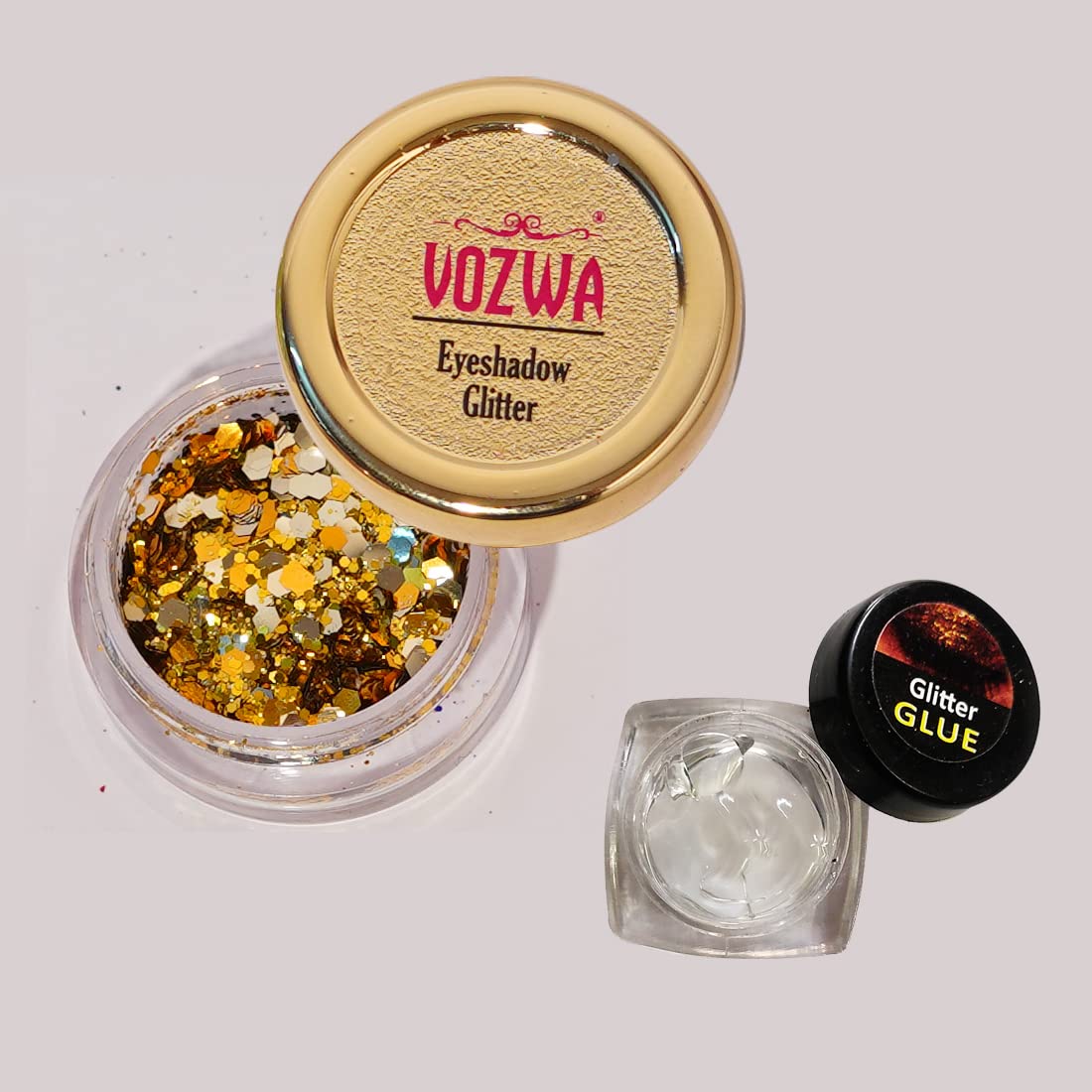 Golden Chunky Eyeshadow Glitter with Glitter Glue