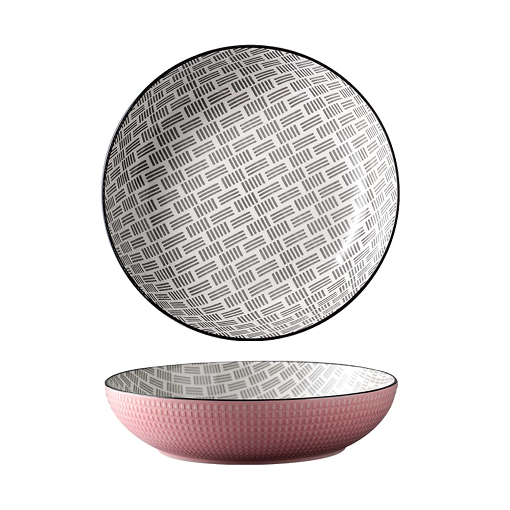 Bol en céramique, Bol de Riz Ramen, Grand Bol à Soupe, Bol à la Farine de Fruits et légumes, Grand Bol à Soupe Domestique, Styles Divers,Rose