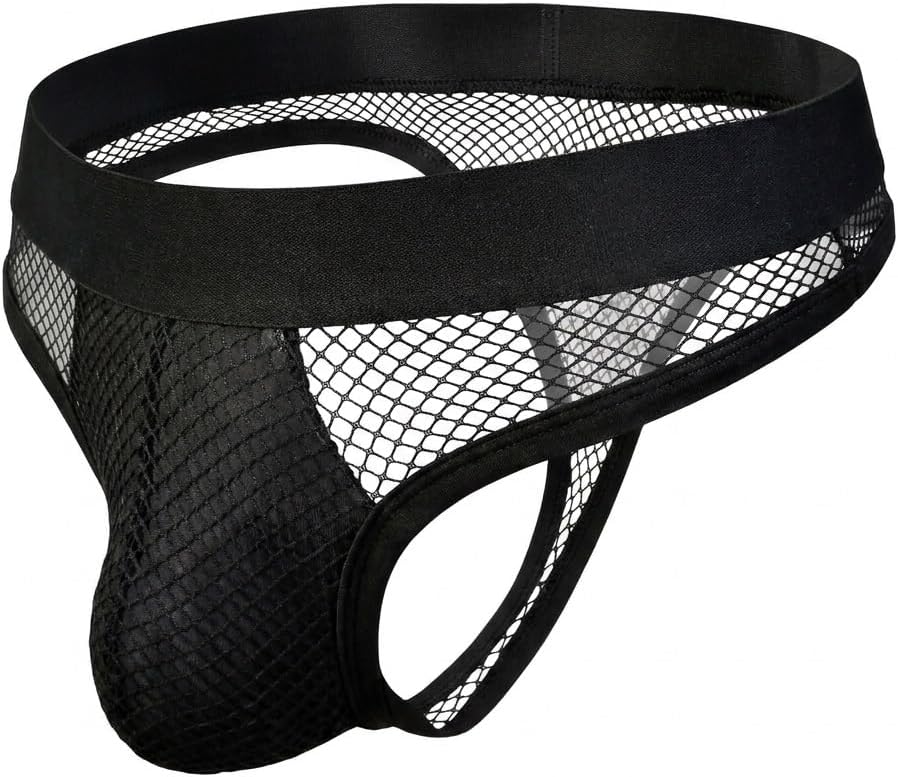 Mens Fishnet Thong Low Rise Breathable Mesh Lingerie