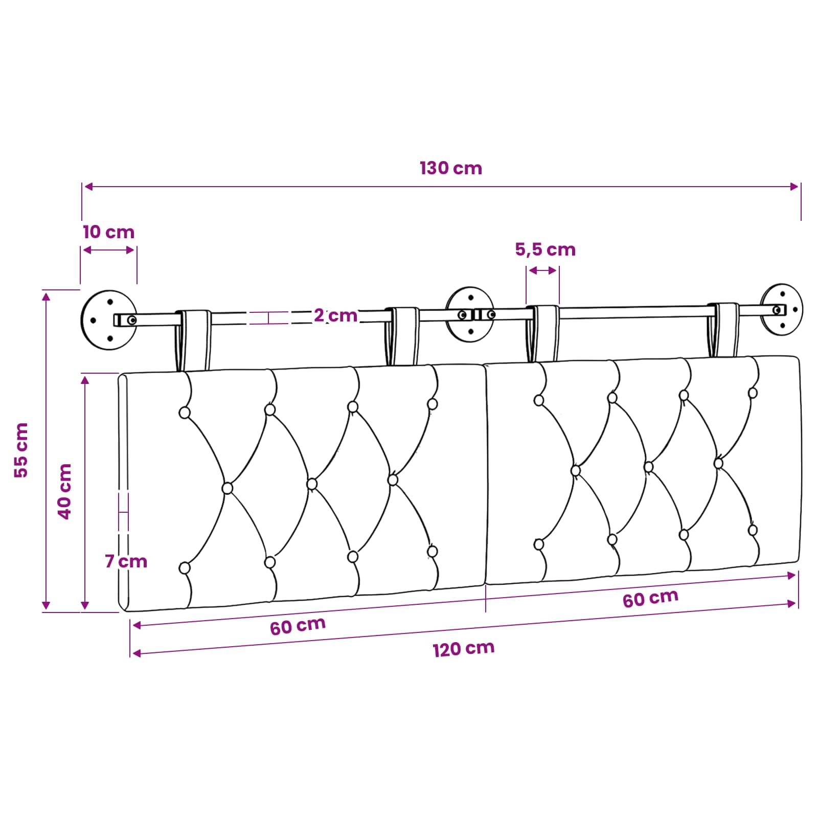Cabecero colgante de tela gris nube con relleno de espuma, 130 x 55 x 7 cm, montaje en pared, juego de 2 unidades para dormitorio, habitación de invitados, cama individual, versátil como