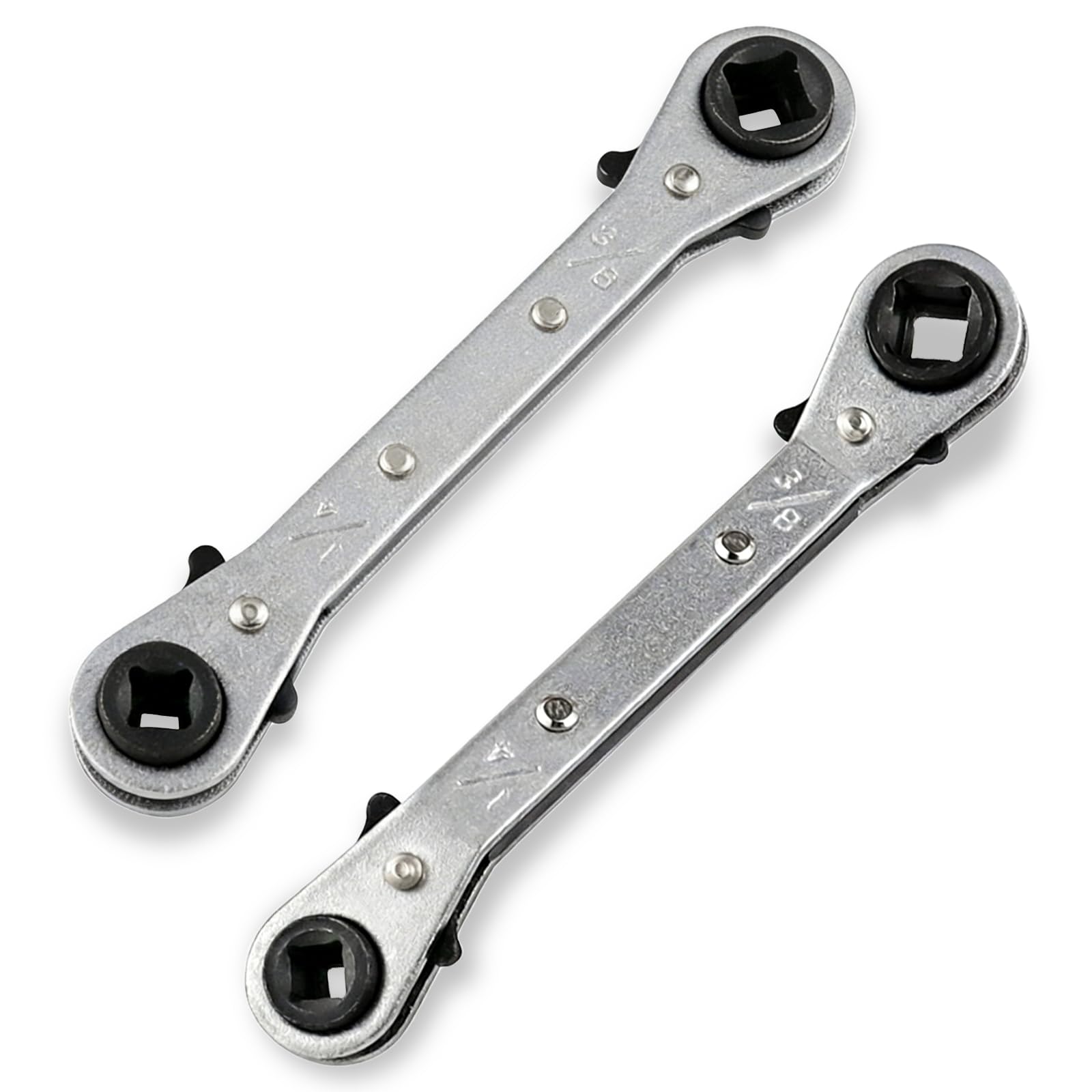 Xiciki 2Pcs HVAC Service Wrench Set, Reversible Ratchet Spanner, Radiator Valve Spanner, HVAC Tools 1/4" 5/16" 3/16" 3/8" Joker Spanner for Refrigeration Equipment Repair