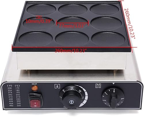 Miniatura 6 de Mini Dutch Pancake Baker Nonstick 9PCS Stainless Steel Dutch Pancake Waffle Maker Machine Commercial Electric Waffle Maker Muffin Making Machine for