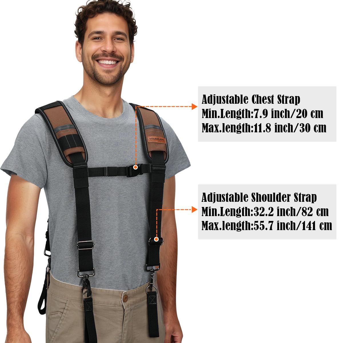 WELKINLAND Tirantes de cinturón de herramientas resistentes, cómodos tirantes acolchados para bolsa de herramientas, tirantes de bolsa de herramientas totalmente ajustables, tirantes RipStop para