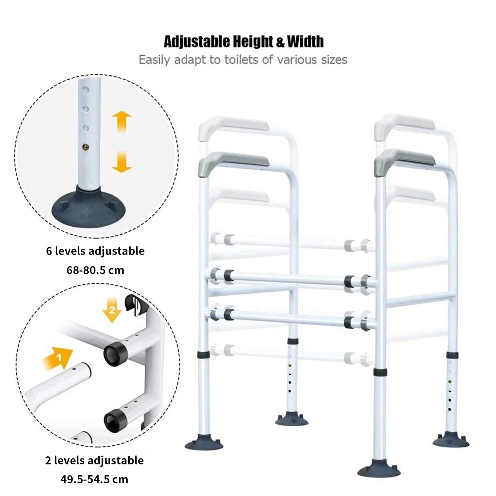 Reposabrazos para Inodoro Reposabrazos de Seguridad para Ancianos, Barras de Agarre de baño Ajustables y Libres para Ancianos con Ventosa Grande, riel de Seguridad para Inodoro Ind