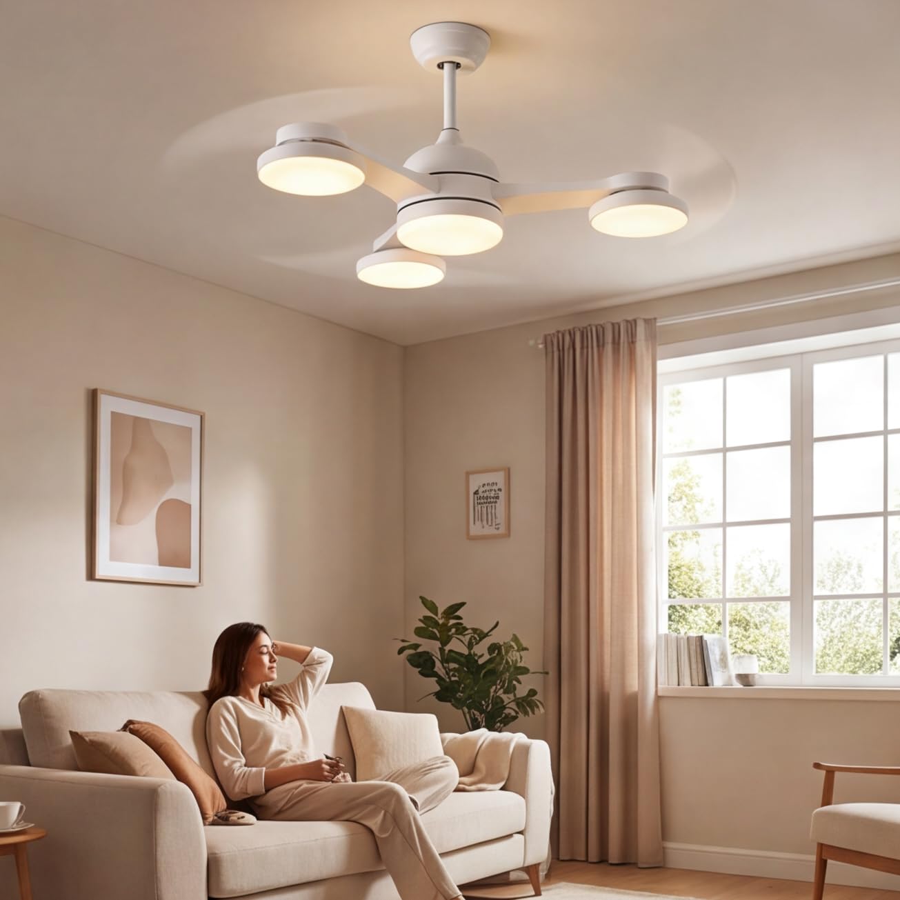 Ventilateur Plafond LED Dimmable 3 Pales Silencieux avec Télécommande pour