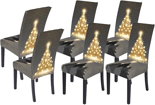 XMNTG Juego de 2 fundas de silla de Navidad para comedor, diseño de árbol de Navidad, fundas para sillas con estampado de árbol de Navidad, fundas