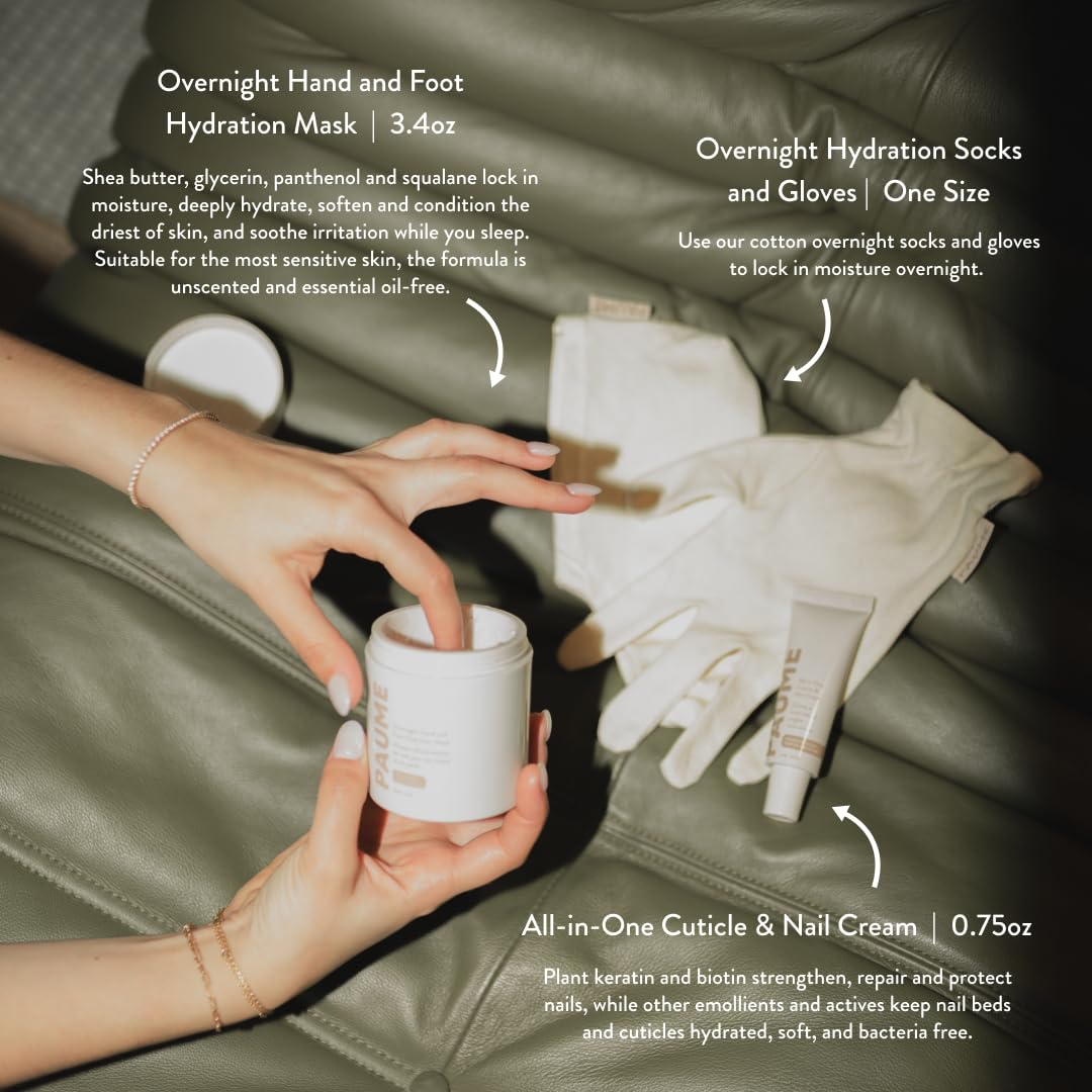 PAUME Hand & Foot Rescue Kit, Overnight Hydration Mask, All-In-One Cuticle & Nail Cream, Overnight Gloves and Socks, Deep Moisture for Dry, Cracked Hands & Feet
