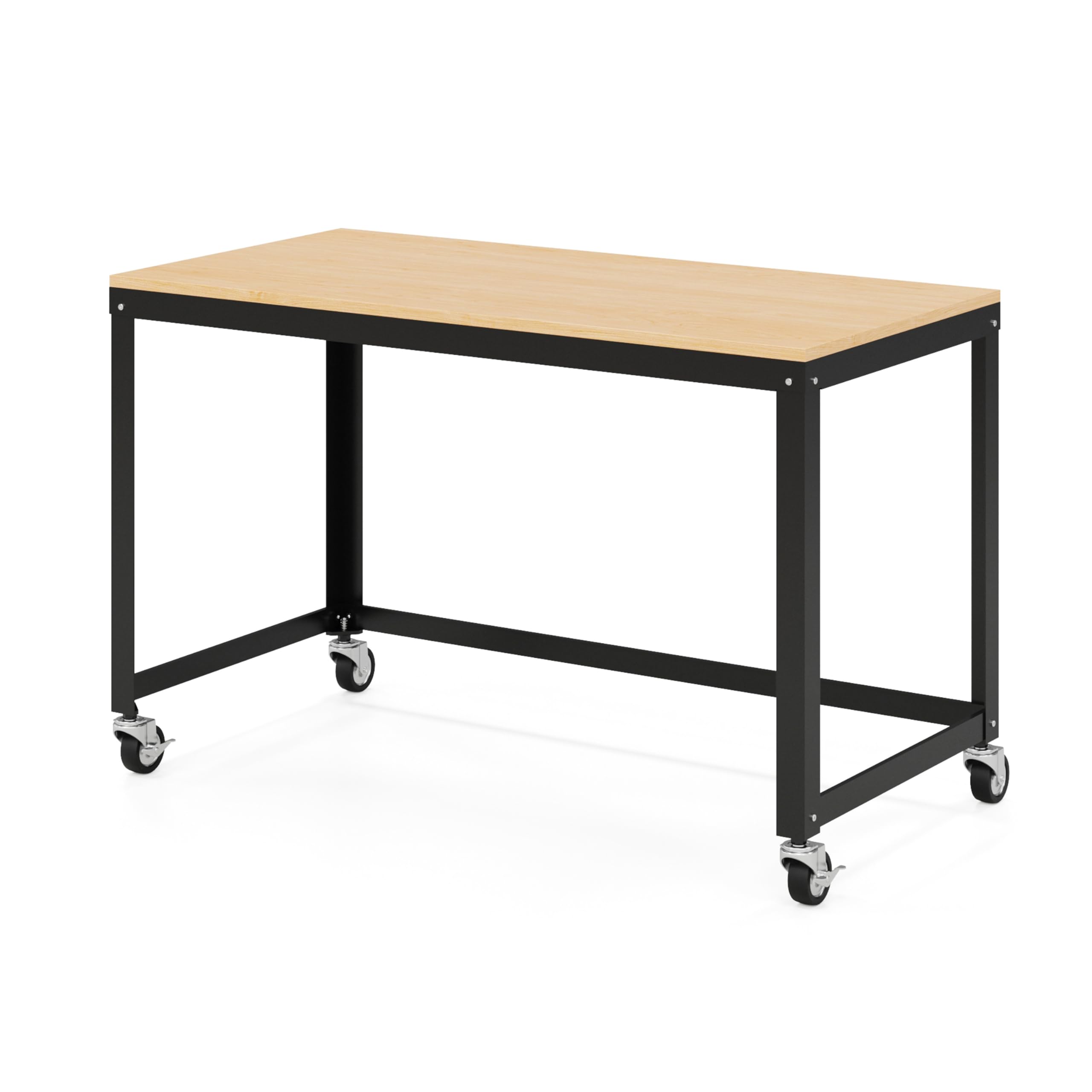 Space Solutions Modern Metal Computer Writing Desk Workstation, Mobile, Black/Maple, 48" Wide, Home Office Collection, Easy Assembly