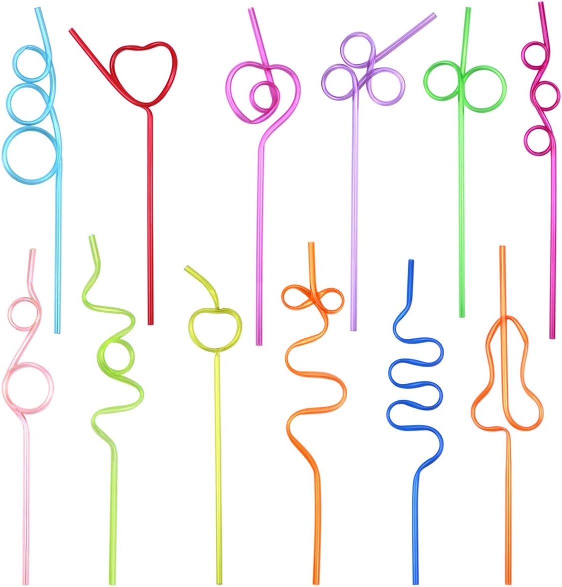 12 Pcs Curly Party Drinking Straws, Reusable Plastic Straws for Wedding Bride Kids Birthday Party Festival Decoration