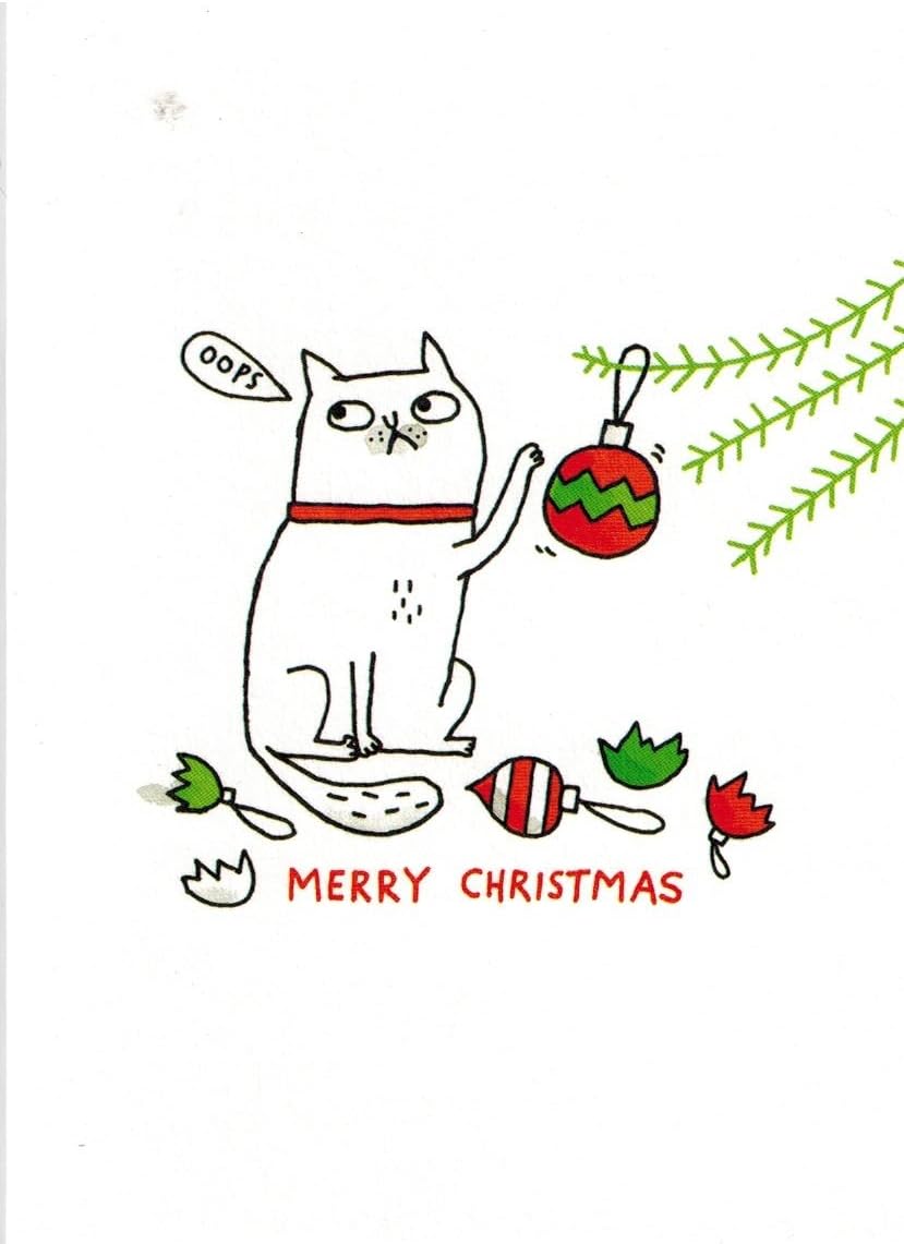 "Oops" Cat Merry Christmas Greeting Cards Set of 6 Cards