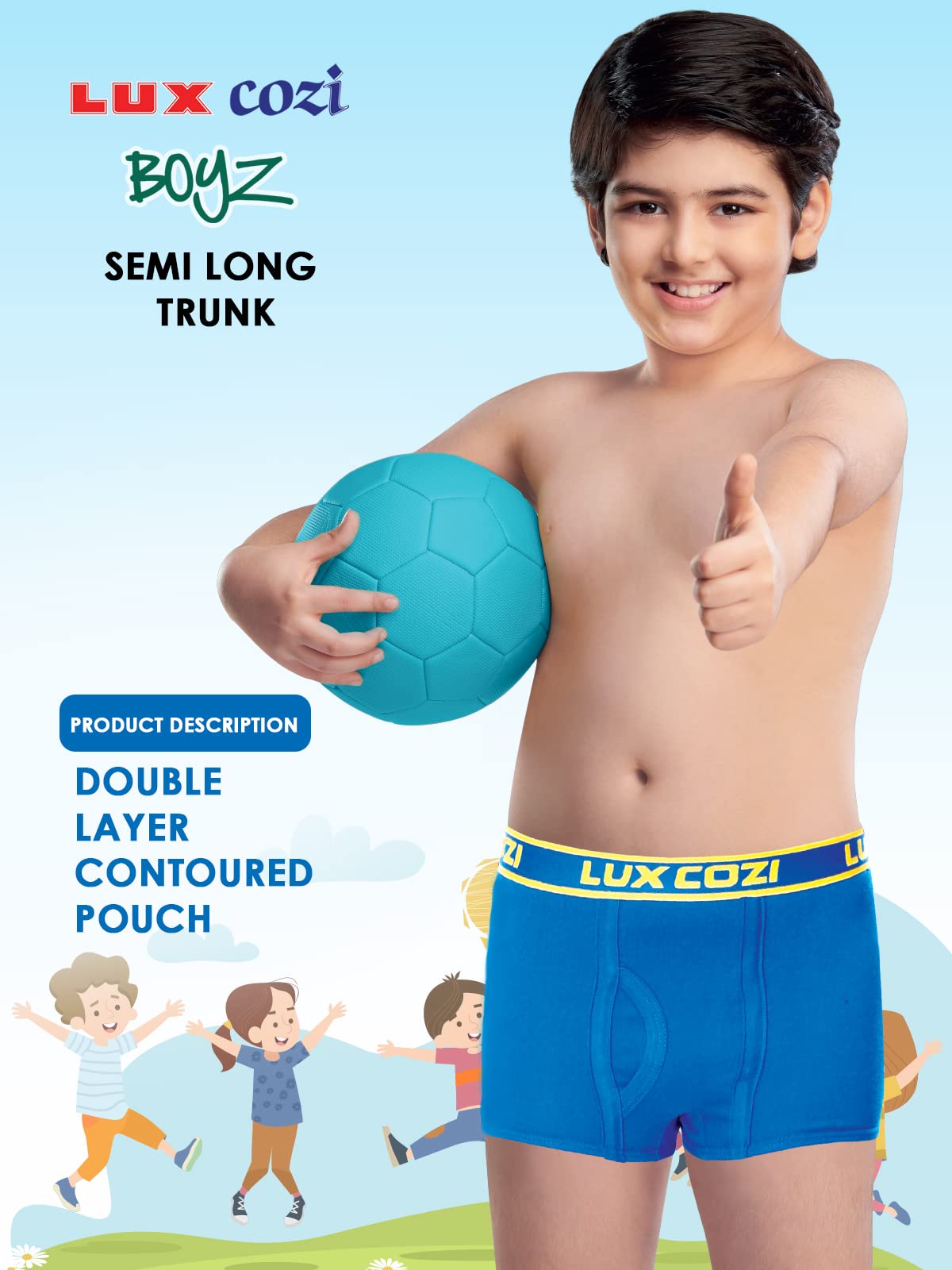 Lux Cozi Bigshot Boy's Pack of 8 Super Combed Cotton Outer Elastic Semi Long Plain Trunk for Kids (Size : 70cm) Multicolour - Image 4 thumbnail