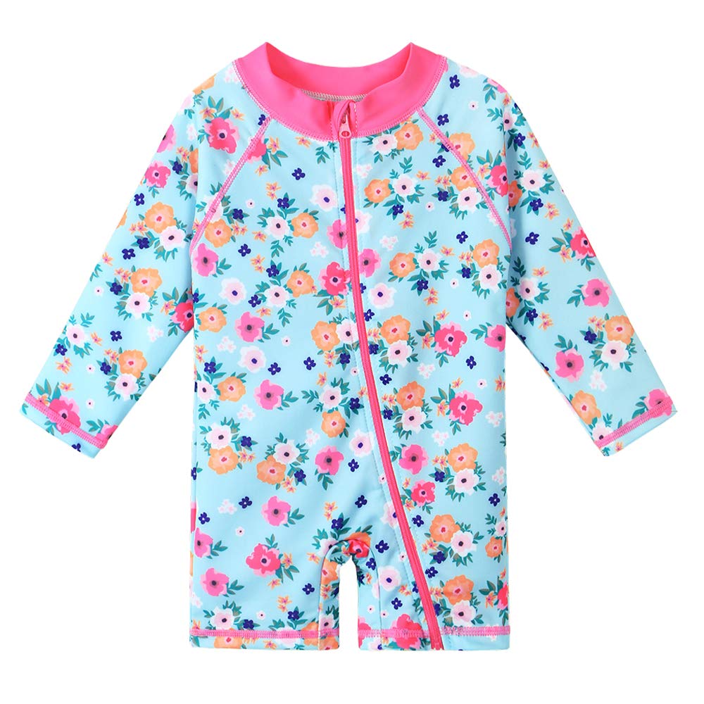 HUAANIUE Toddler Girl Swimsuit Long Sleeve UPF50+ Sun Protection 0-6T