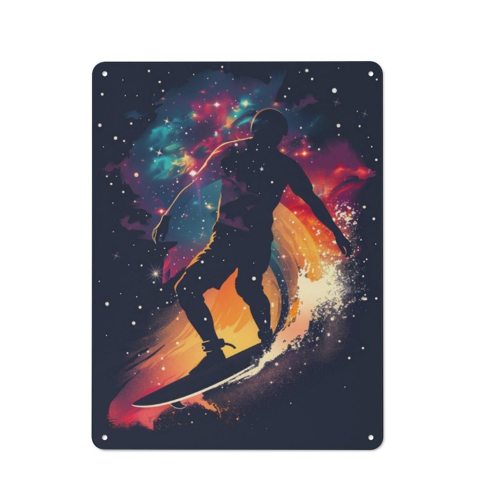 Junmoney Surf Galaxy Silhouette Country Vintage Metal Wall Decor 40X30cm, Country Metal Sign For Kitchen, Cottage, Porch Or Garden Room