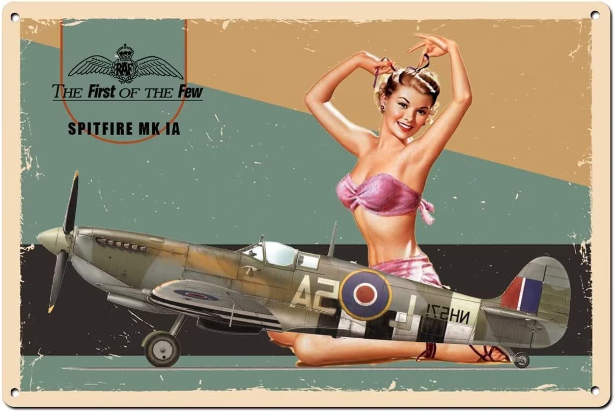 Preeklen Girls Tin Sign 002 Funny British Ww2 Vintage Metal Sign The First Of The Few ​Spitfire Mk Ia Vintage Metal Tin Signs Metal Sign Metal Tin Sign 8X12 Inch