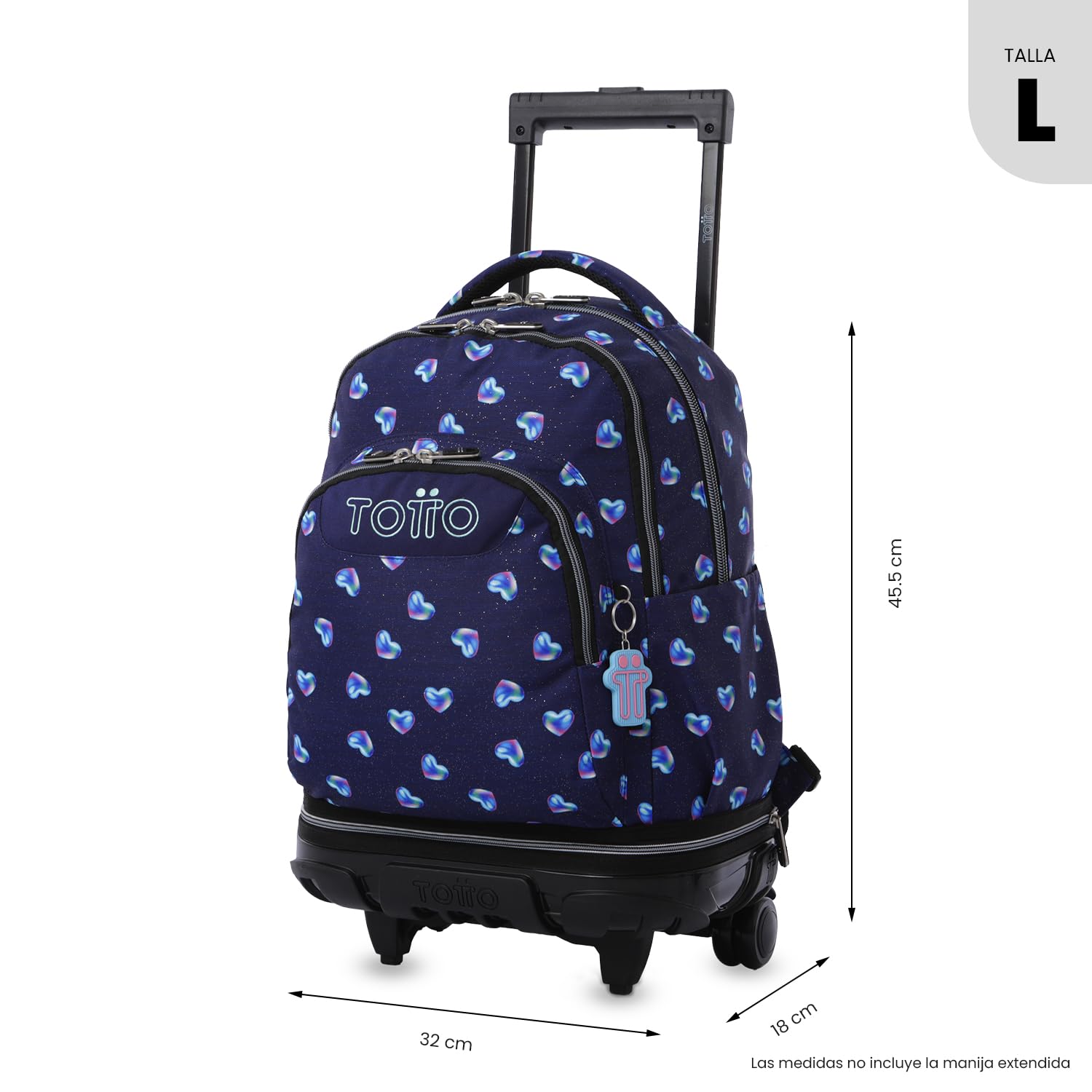 TOTTO - Mochila Escolar con Ruedas Desmontables, Modelo Tiza Glitter, Capacidad 26 L, Mochila PC 15.4", Bolsillo Botella, Manija Telescópica, Espaldar Ergonómico y Correas en S, Estampado Nacary
