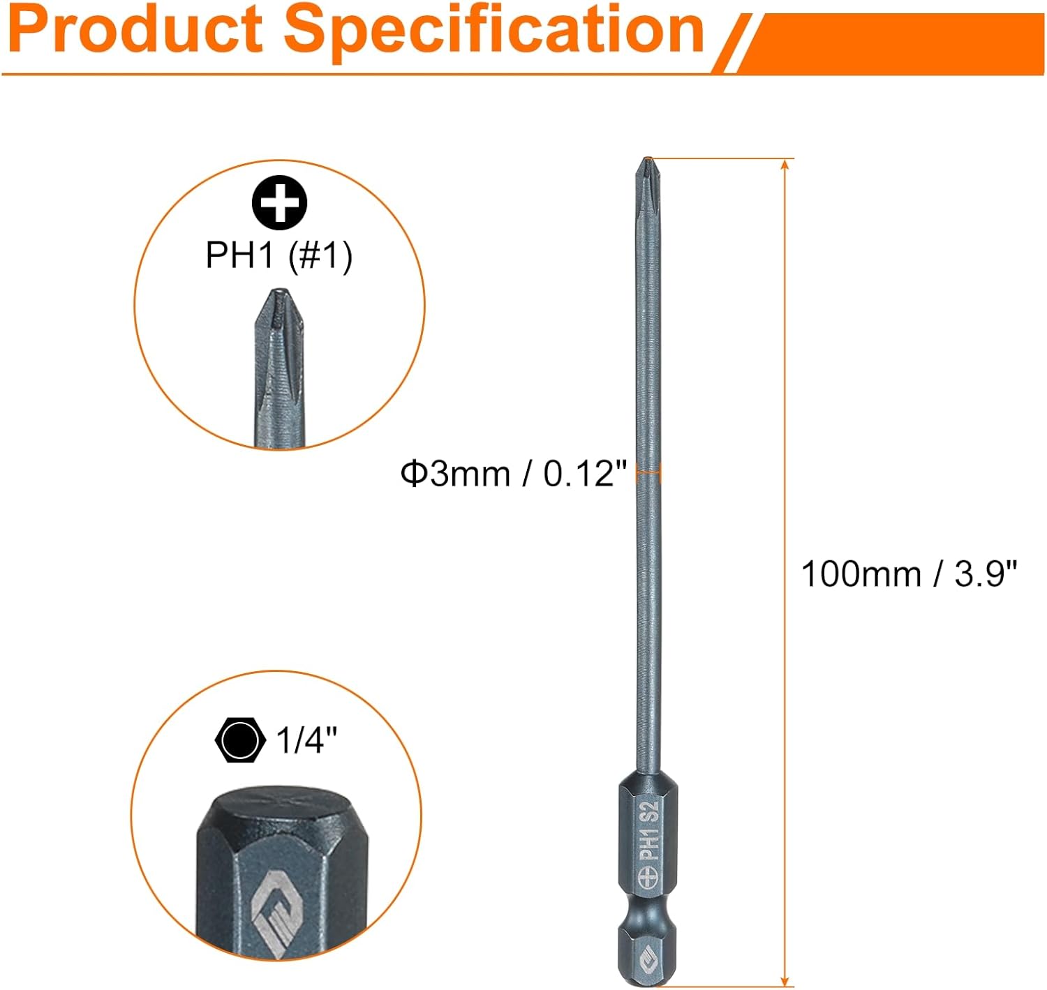 Generic 2pcs #1 Phillips Screwdriver Bit PH1 1/4" Hex Shank 4" (100mm) Long 0.12" Rod Magnetic Cross Head Drill Bits S2 Steel Industrial Screw Driver Bit for Electric Power Tools, Blue