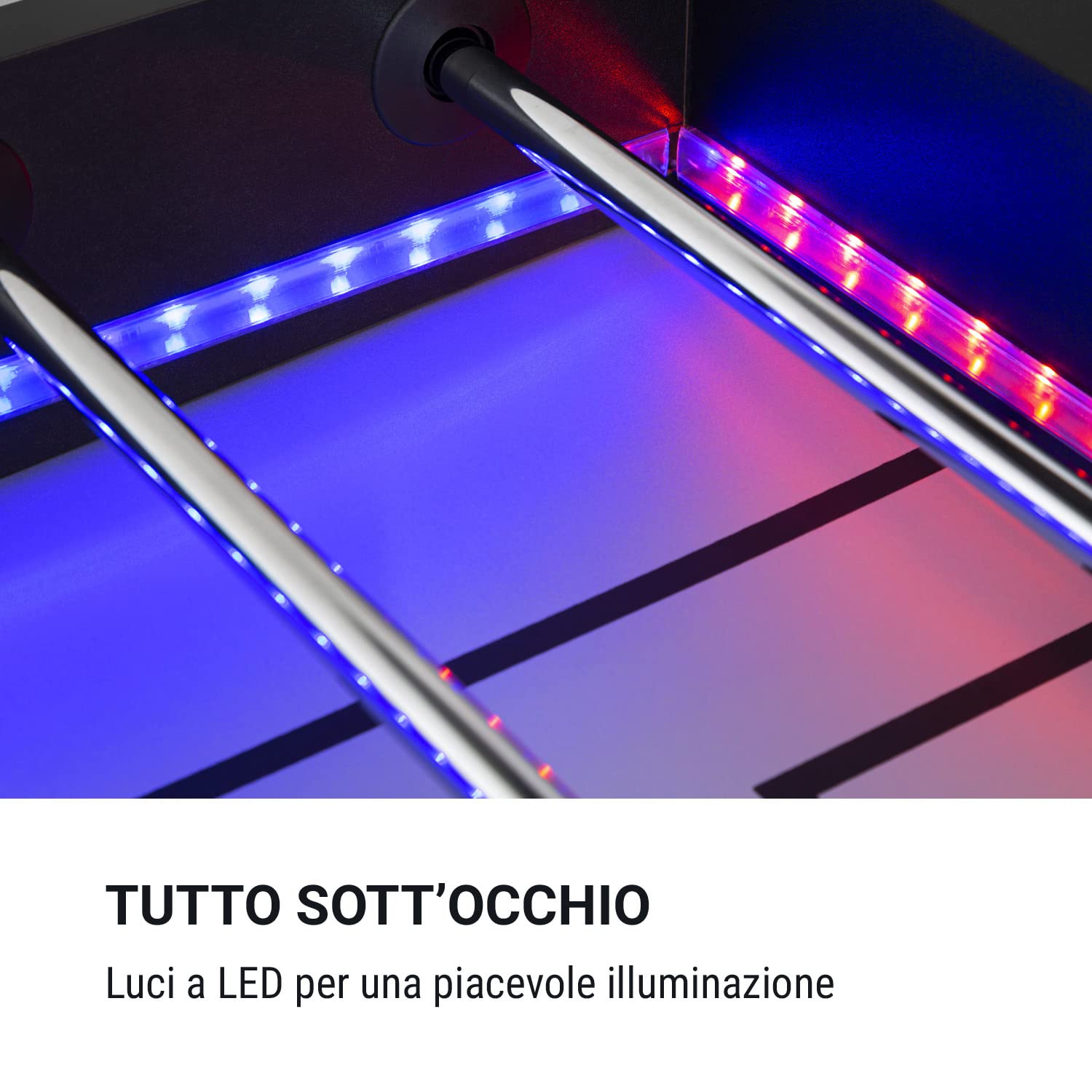 KLAR FIT Arrowhead - Calcio Balilla, Biliardino Professionale, Campo con Illuminazione LED, Segnapunti Automatico, Struttura Solida, Campo di Gioco: 117x68 cm, Aste Cave di Acciaio Inox