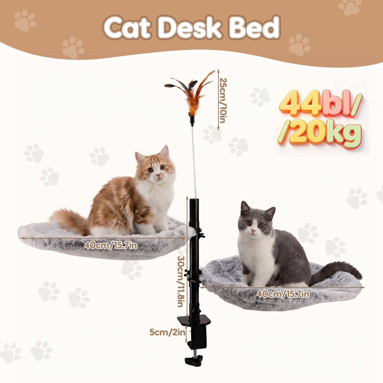 Gugxiom Doppel-Katzen-Schreibtischbett, 360° drehbar und höhenverstellbar, 4 Stück, 39,9 cm, Sommer/Winter, Katzenmatten, für Zuhause, Büro, Katzen, kleine Haustiere, unterstützt bis zu 20 kg