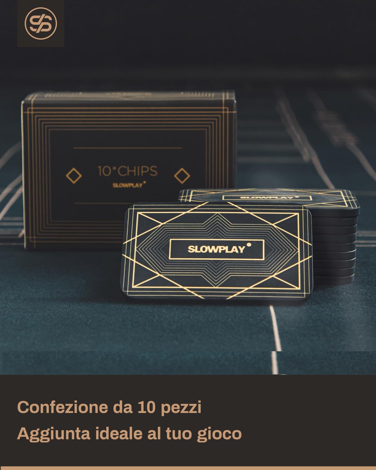 SLOWPLAY Placche Fiches Rettangolari da Poker, Confezione da 10 Pezzi, Placche Professionali in Stile Europeo Senza Denominazione, Ceramica Composita da 34 Grammi (Nero)