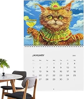 壁掛けカレンダー - 奇妙な猫が吊るせるカレンダー - 縦型カレンダー ホームデコレーション 12か月 家族スケジュールオーガナイザー 子供/大人向け