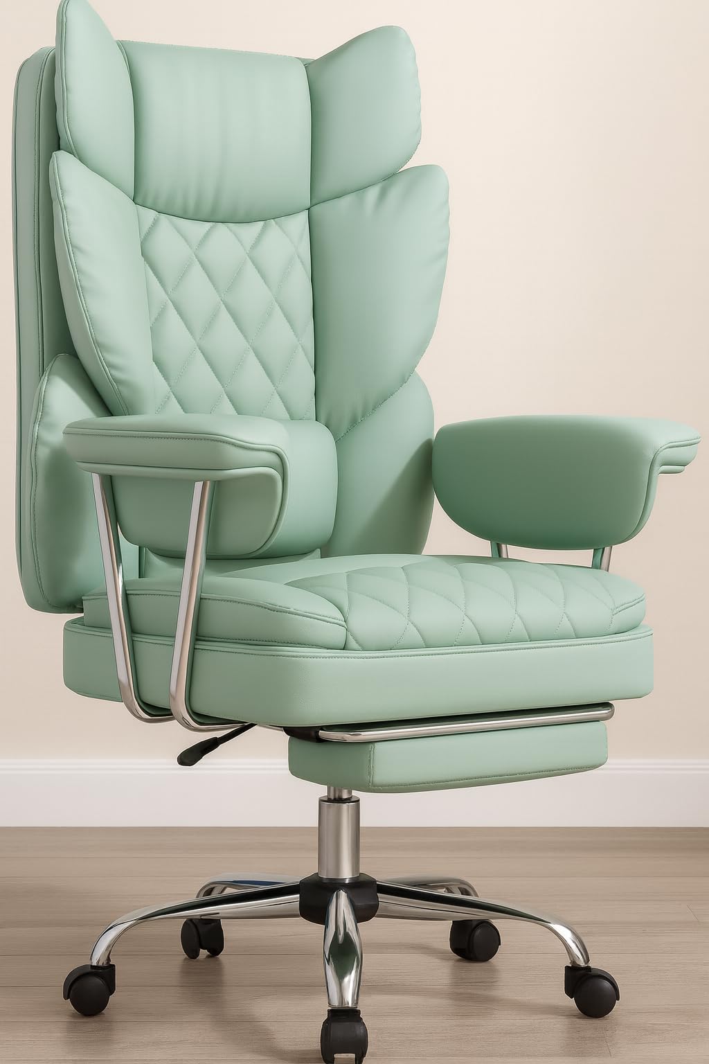 Levede Desk Office Chair, Big and Tall Office Chair,136KG Capacity Ergonomic Executive Computer Swivel Chair with Footrest & Lumbar Support, High Back PU Leather (Light Green)