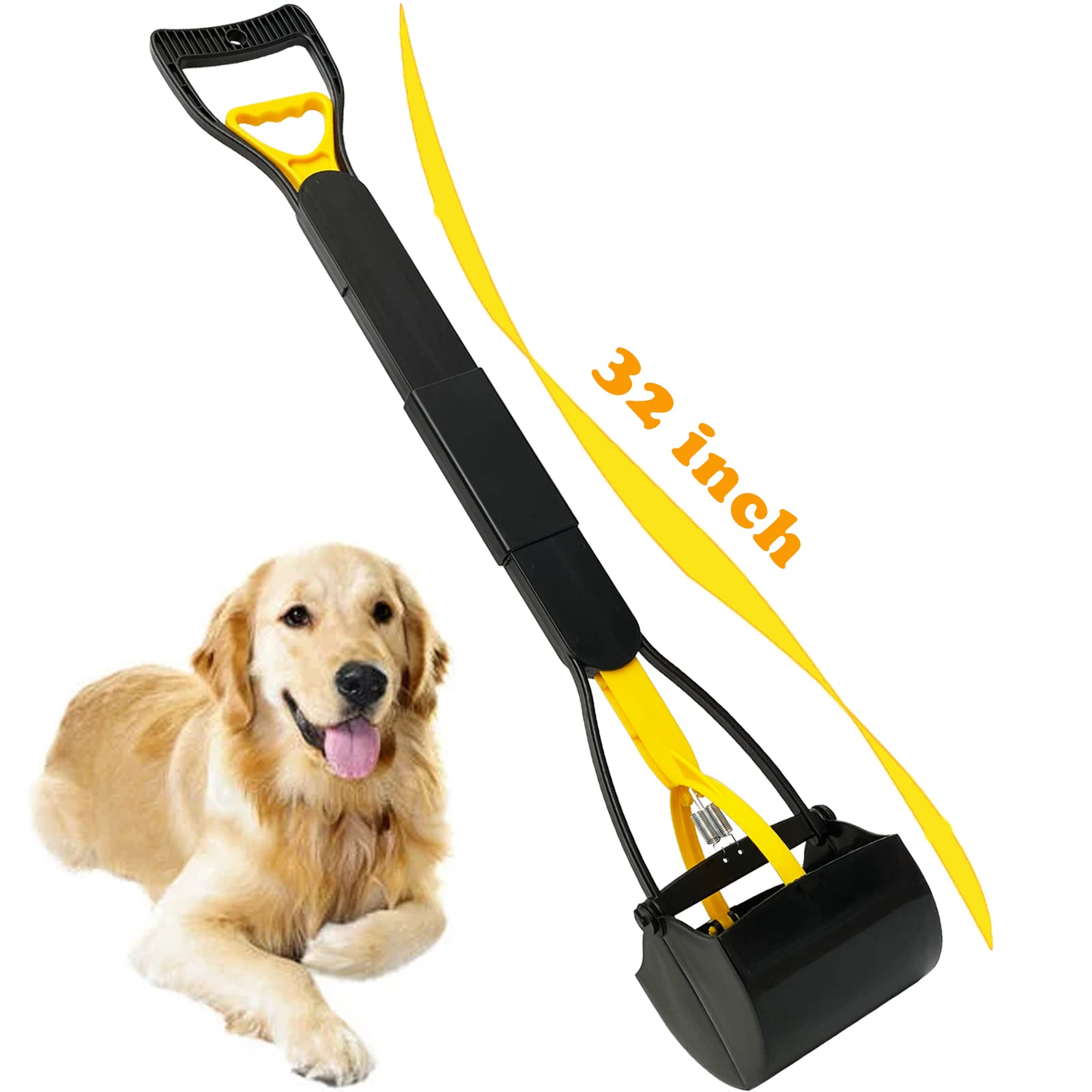 ienjoyed 32“ Tall Pooper Scooper, Large Pooper Scooper for Dogs Heavy Duty, Dog Pooper Scooper with Long Handle & High Strength Durable Spring, Foldable Dog Poop Pick Up