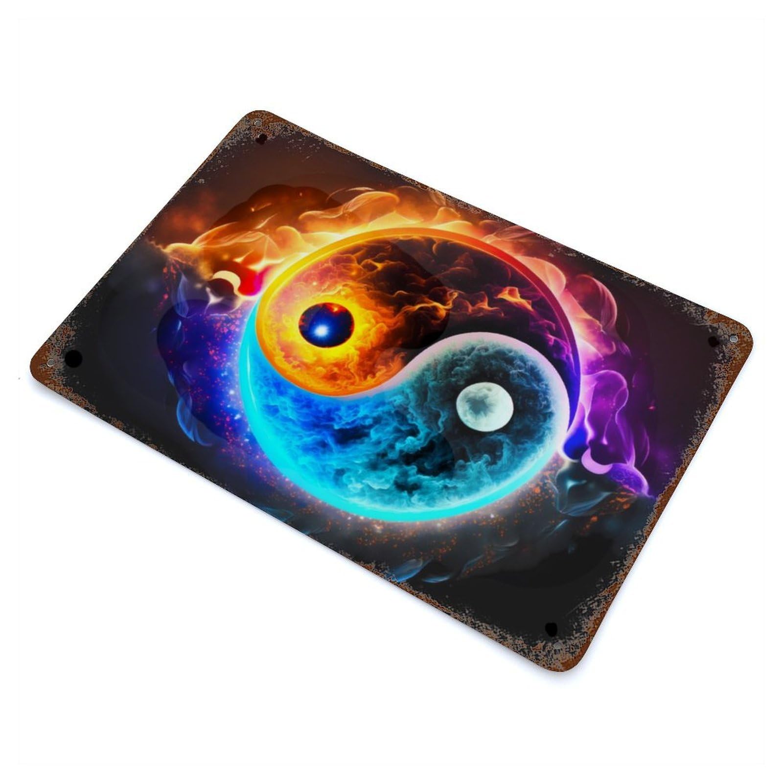Garage Style Yin And Yang Balance Aged Metal Wall Plaque 11.8"x7.9", Farmhouse Wall Decor for Bar And Workshop
