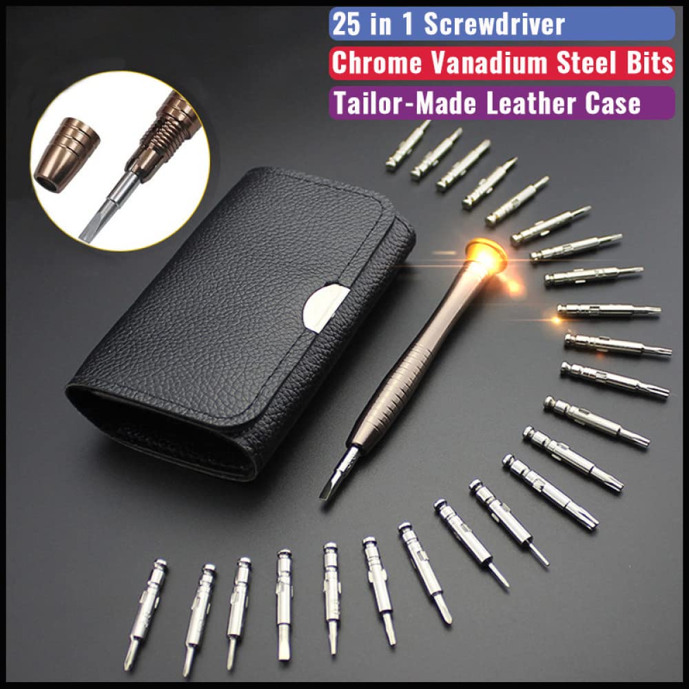 25 in 1 Mini Cacciavite di Precisione Magnetico Set Cacciavite Elettronico Kit di Strumenti di Riparazione per Fotocamera Orologio PC, Nero