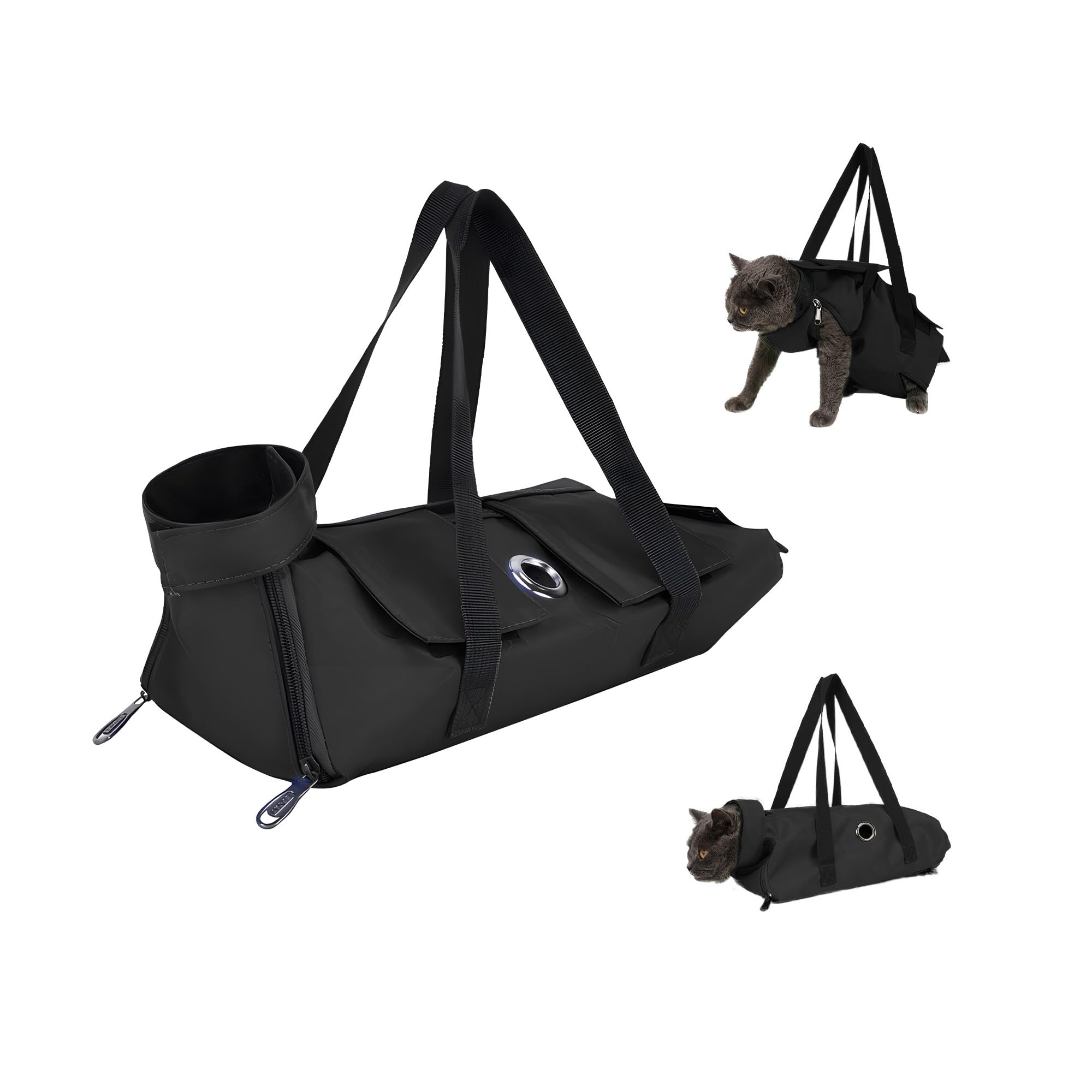Plliocse Cat Grooming Bag Black Cat Nail Clipping Cleaning Grooming Restraint Bag
