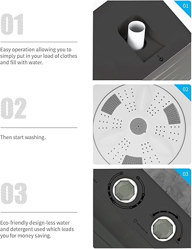 Miniatura 7 de Lavadora portátil semiautomática de 26 libras y 420 W, lavadora de doble tina compacta (18 libras) y giratoria (8 libras) con bomba de drenaje para