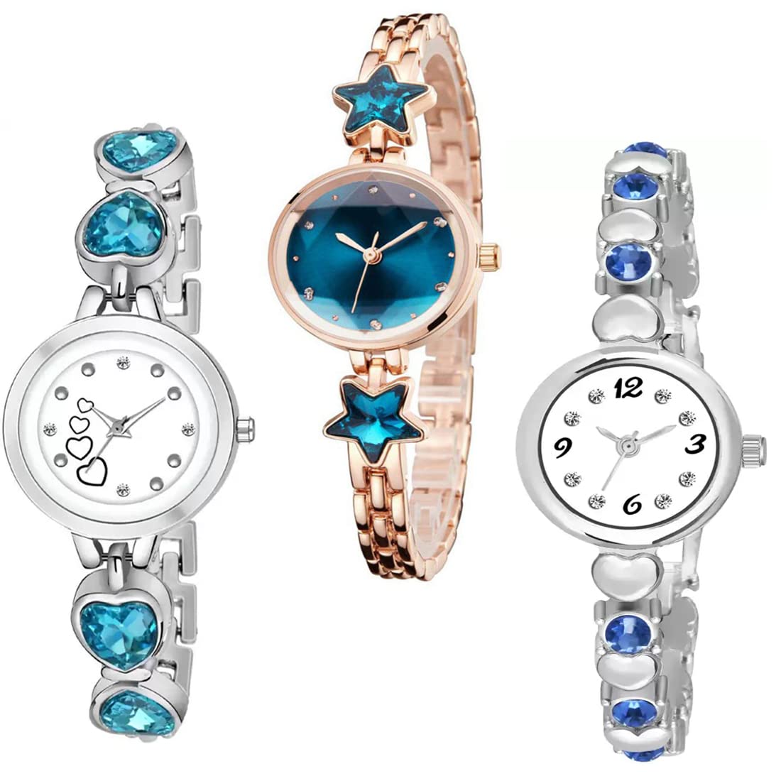GOLDENIZE FASHION Branded Analogue Multicolor Diamond Dial and Multicolor Stainless Steel Strap Women & Girls Wrist Watch or Bracelet Watch for Birthday Gift (Combo Set of 3) (B0B9MJQVVC) Amazon Price History, Amazon Price Tracker