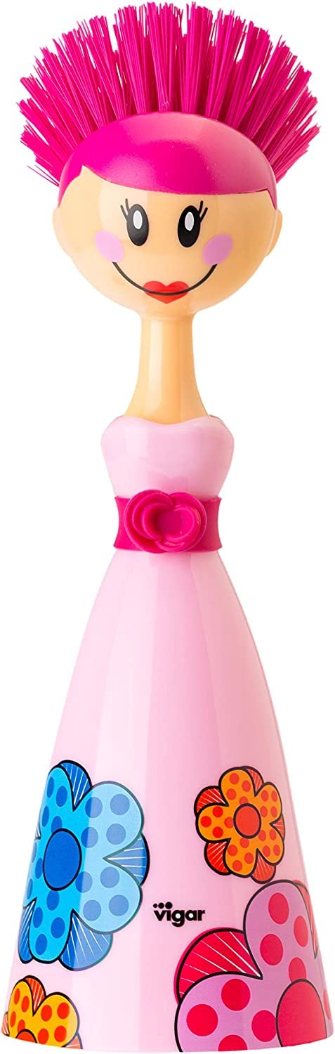 VIGAR Dolls wytrzymała szczotka do mycia ze stojakiem, tworzywo sztuczne, różowy/niebieski, 7,5 x 7,5 x 24,5, 6