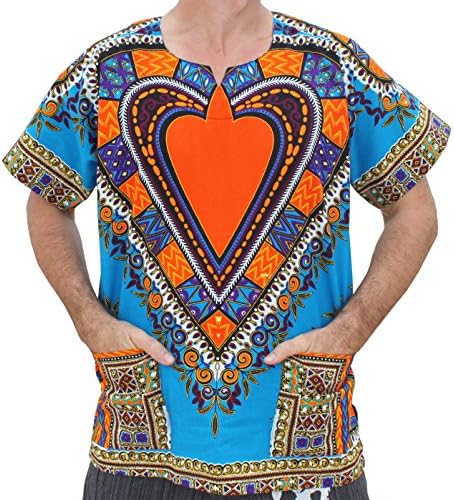 RaanPahMuang Unisex Bright Africa Heart Dashiki Cotton Plus Size Shirt, XXX- Large, Heart Blue : Amazon.sg: Fashion