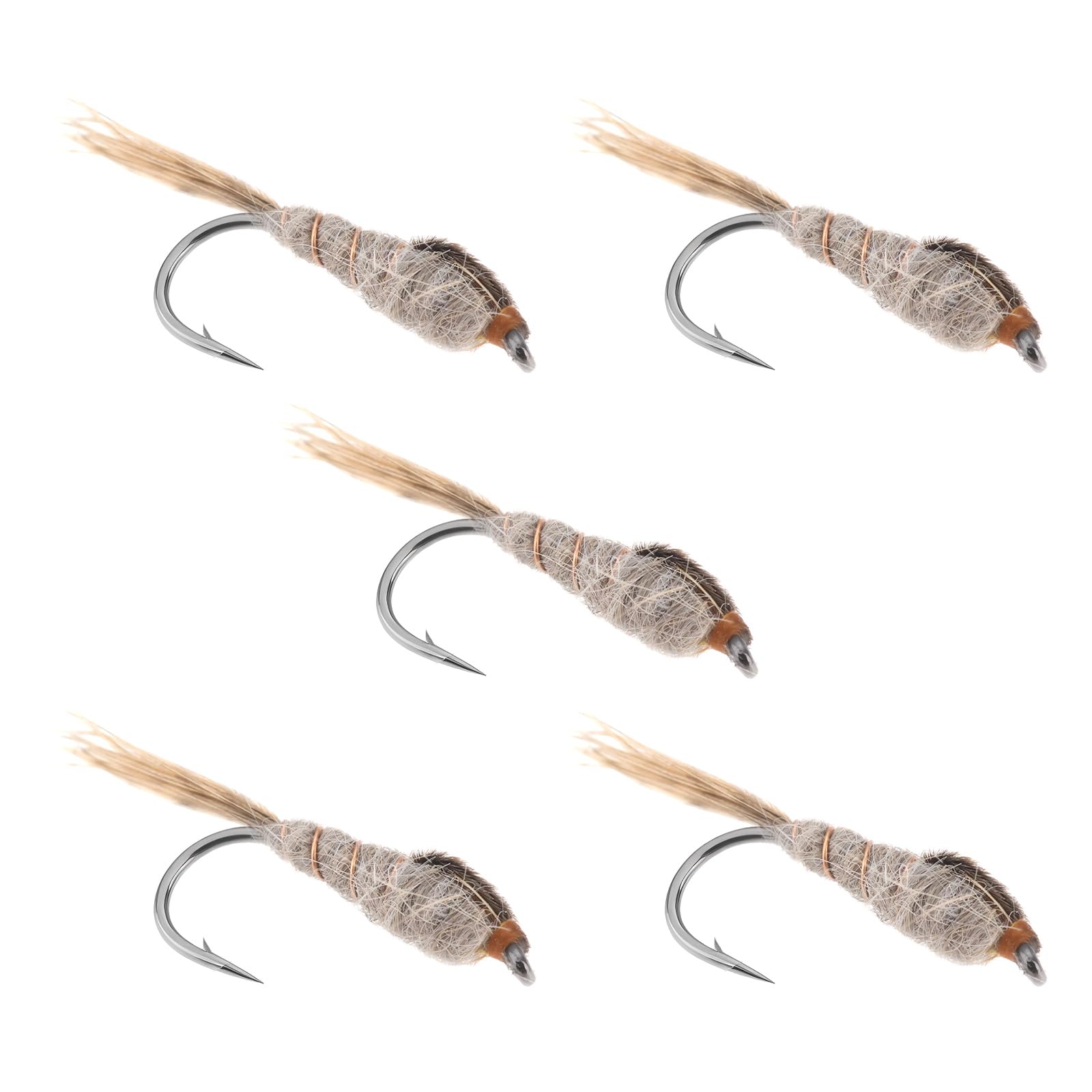 Lot de 5 Leurres de Pêche à La Truite Appâts Artificiels Nymphes Oreille de Lièvre Hameçons à Tête Dorée 10#