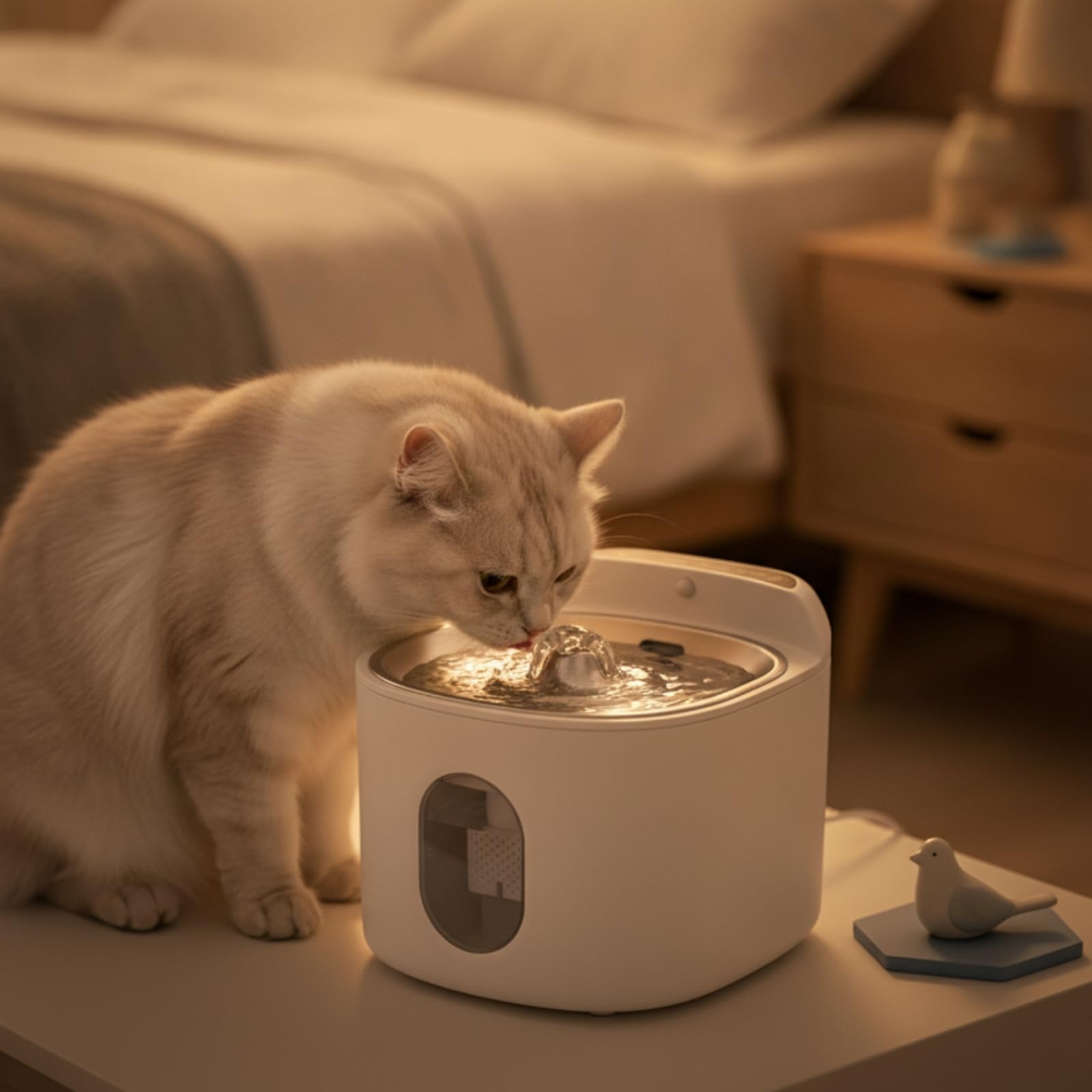 Fontana Automatica per Animali Domestici Distributore d'Acqua Abbeveratoio Serbatoio Acciaio Inox 304 Corpo Finestra, Bianco, Fontana per Animali Domestici Intelligente