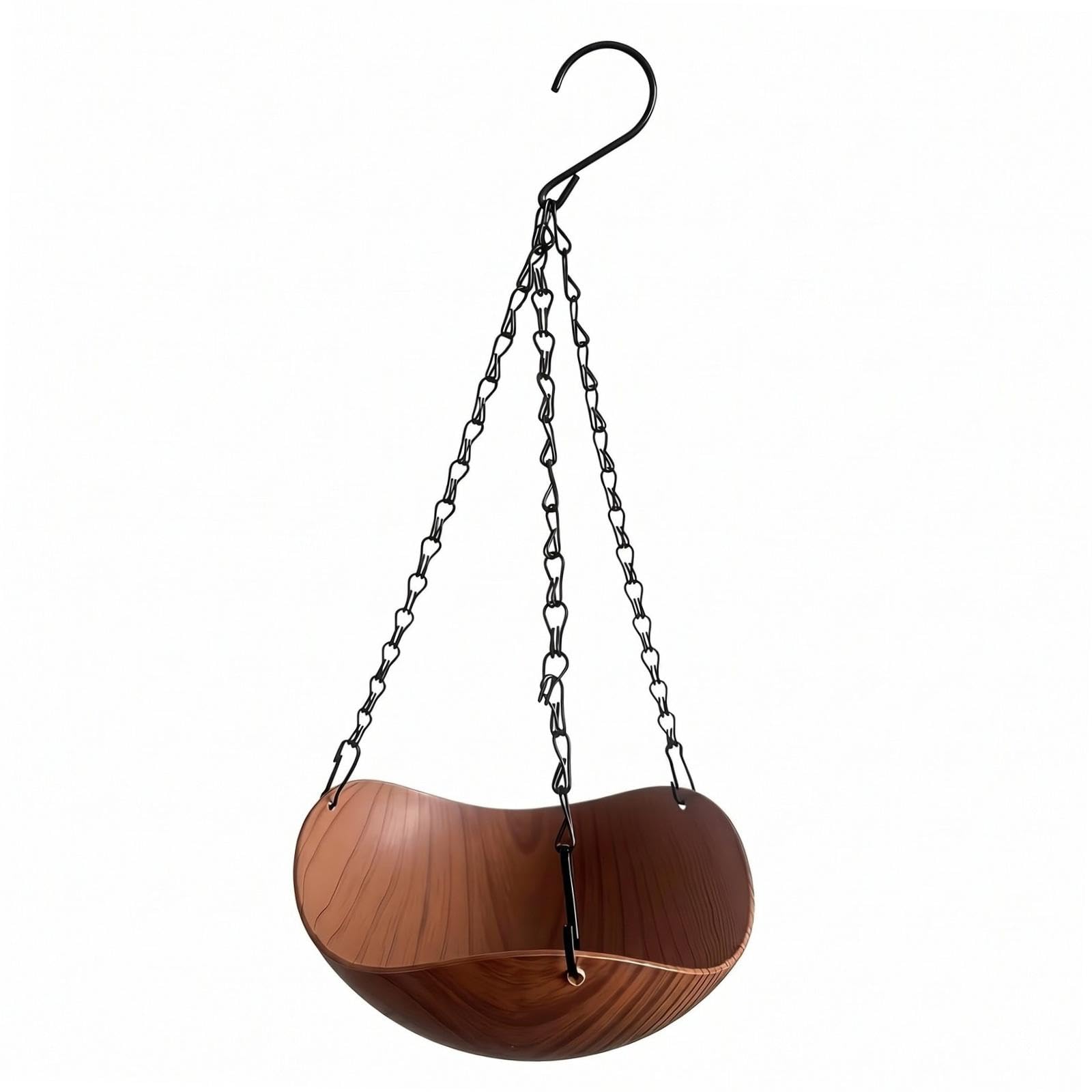 Colcolo Hanging Bird Baths for Outdoors Water Feeders Lightweight, with Hanging Chain Bird Paddling Pool Birdbath for Outdoor, Decor, Wood Grain