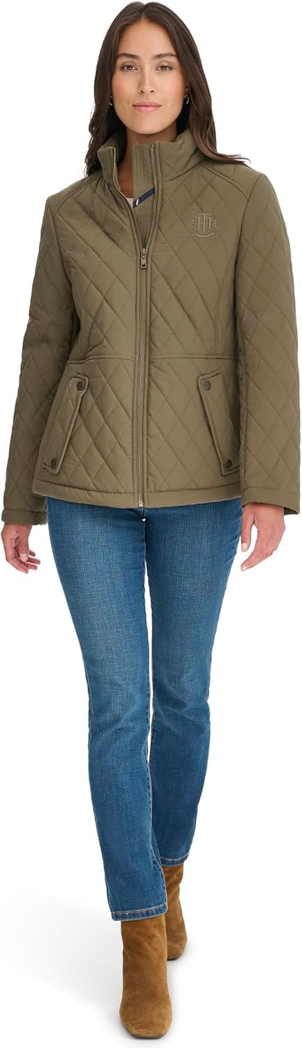 Tommy Hilfiger Women's Brass Hardware Transitional Barn Jacket Quilted Coat, Juniper, Medium - Image 4