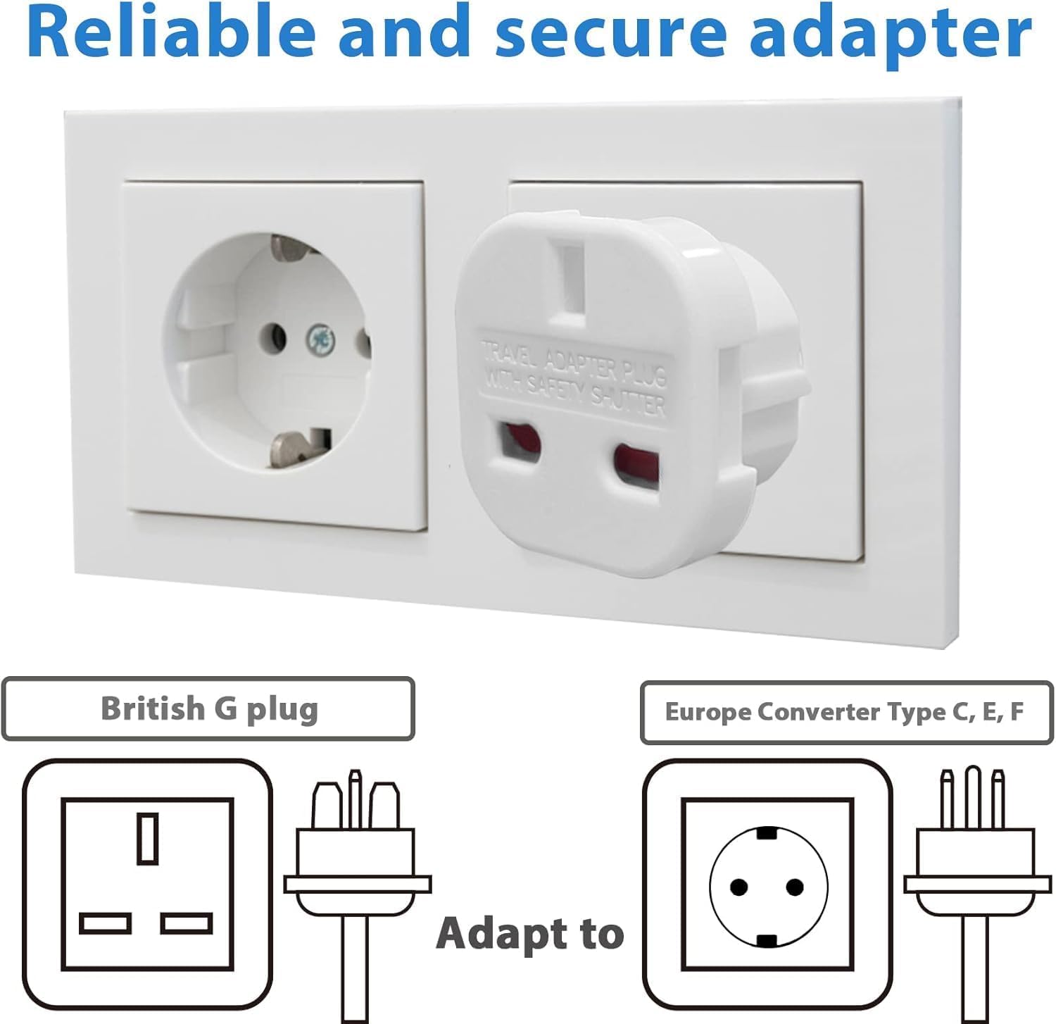 Kyrotech İngiltere’den AB’ye Seyahat Adaptörü, UK G Tip 3 Pin’den Avrupa E/F Tipi 2 Pin Priz Dönüştürücü, Güvenlik Kilitli, 240V 10A, 16A, Fransa, Almanya, Hollanda, Polonya, İsveç Uyumlu
