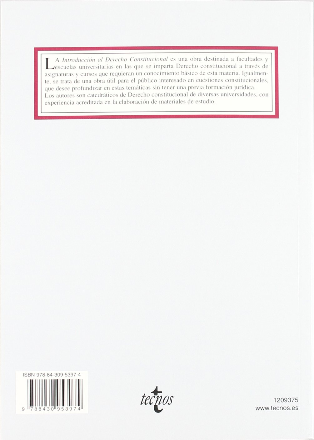 Introducción al Derecho Constitucional (Derecho - Biblioteca Universitaria de Editorial Tecnos)