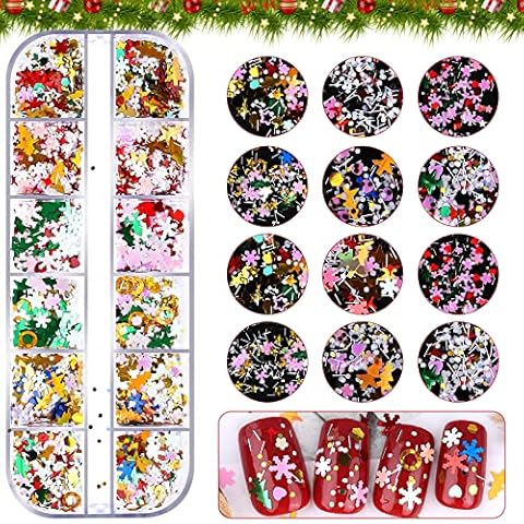 EBANKU 12 Colours Christmas Snowflake Nail Sequins Cover