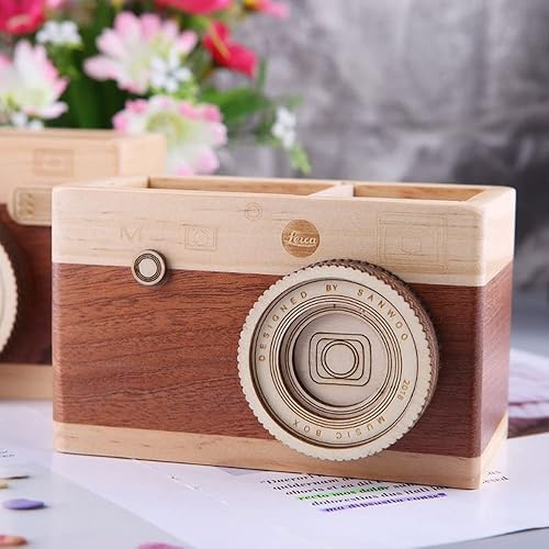 Miniatura 3 de Leadigol Portalápices de madera para cámara, soporte para lápices de escritorio, organizador de maquillaje, manualidades de doble capa, accesorios