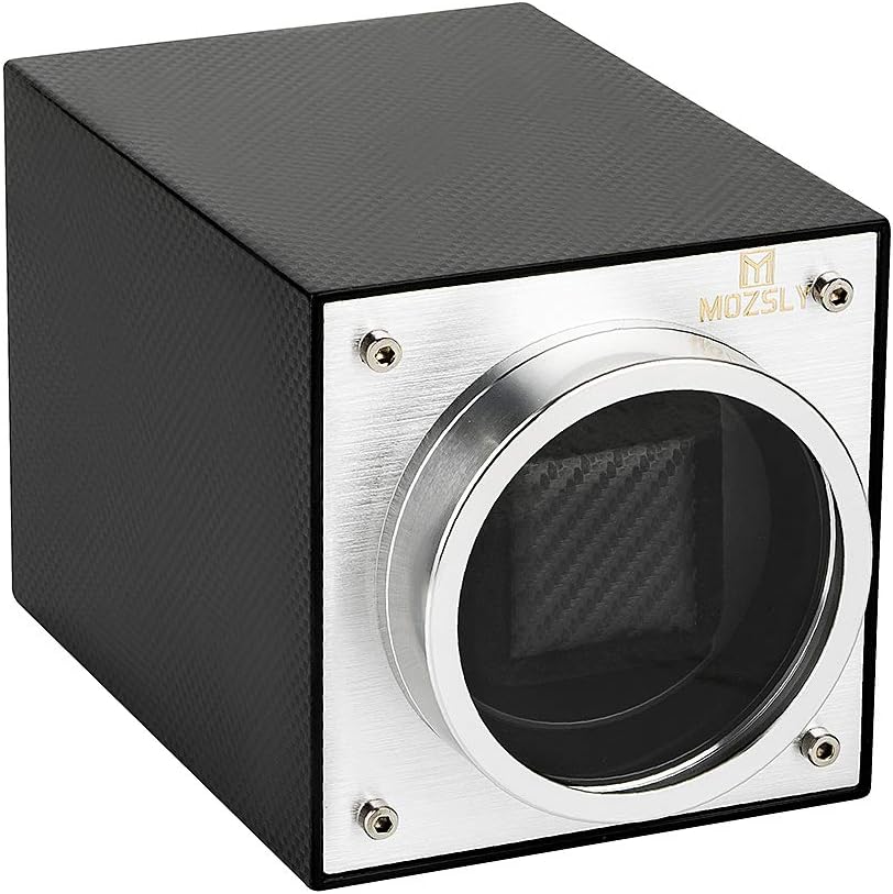 MOZSLY Automatic watch winder for automatic watches, battery operated AC adapter, 12 rotation modes, wind-up box with quiet motor, piano lacquer